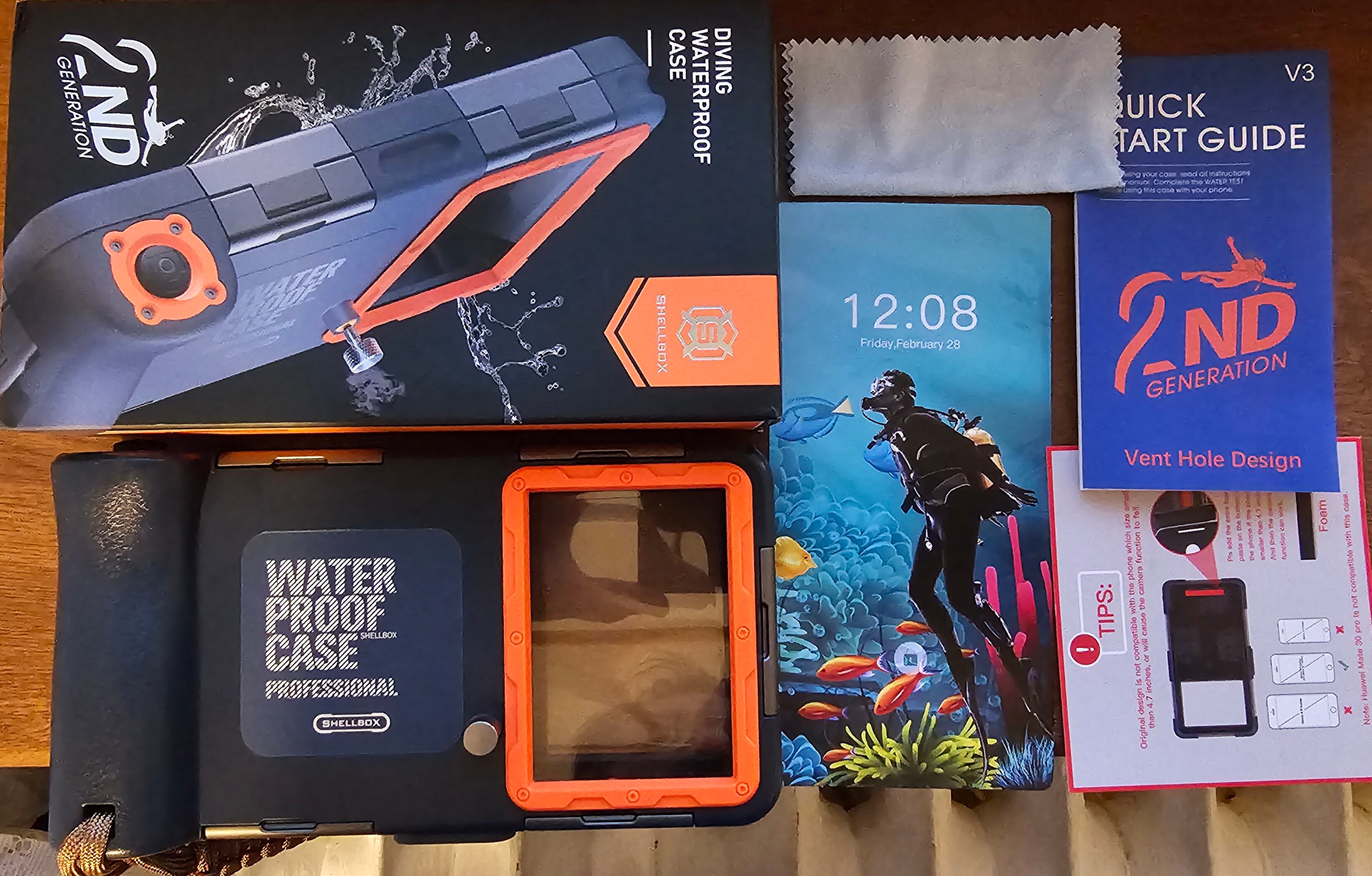Husa telefon impermeabila, ShellBox Case, Policarbonat, Compatibilate universala, Negru/Portocaliu