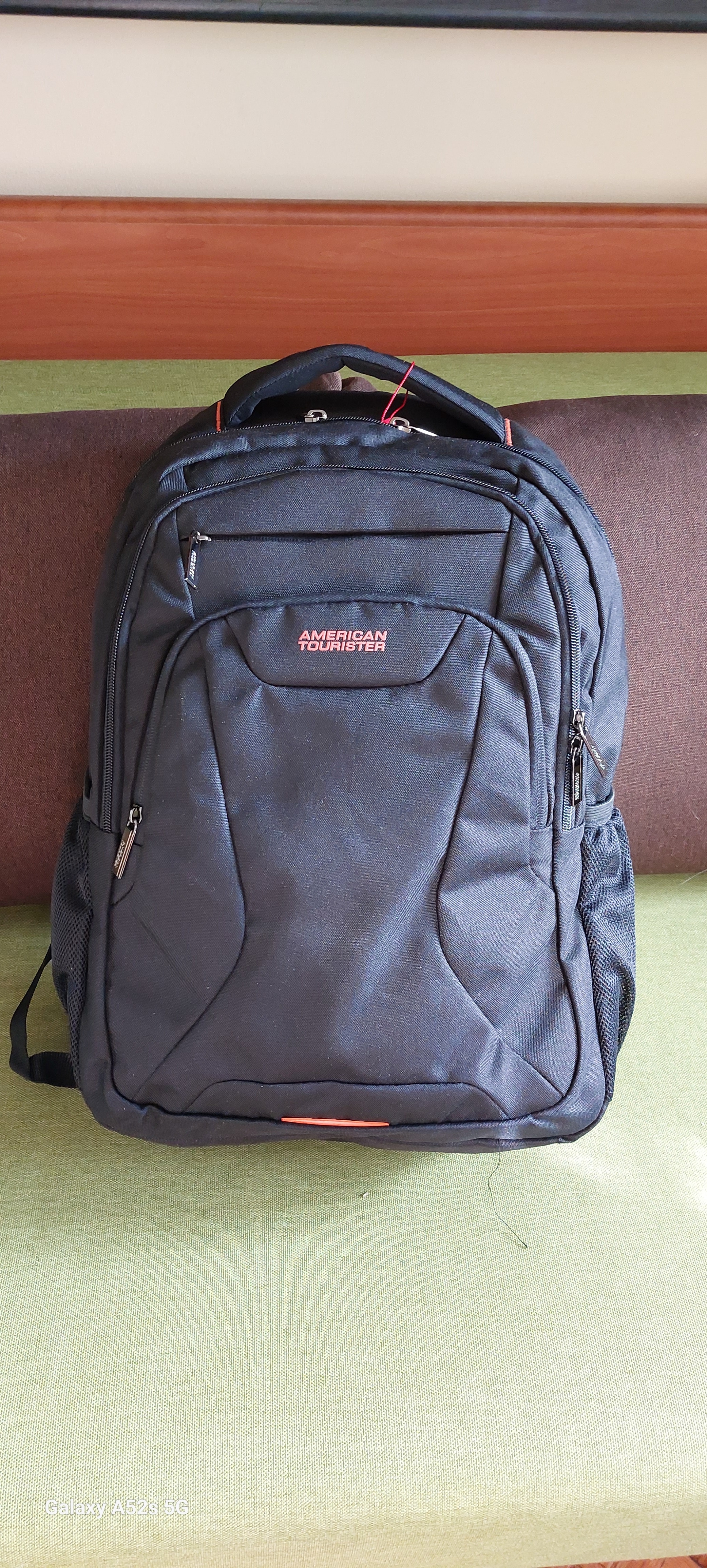 Rucsac laptop, American Tourister, 17.3 inch, Poliester, 52.5x33.5x23.5 cm, Negru/Portocaliu