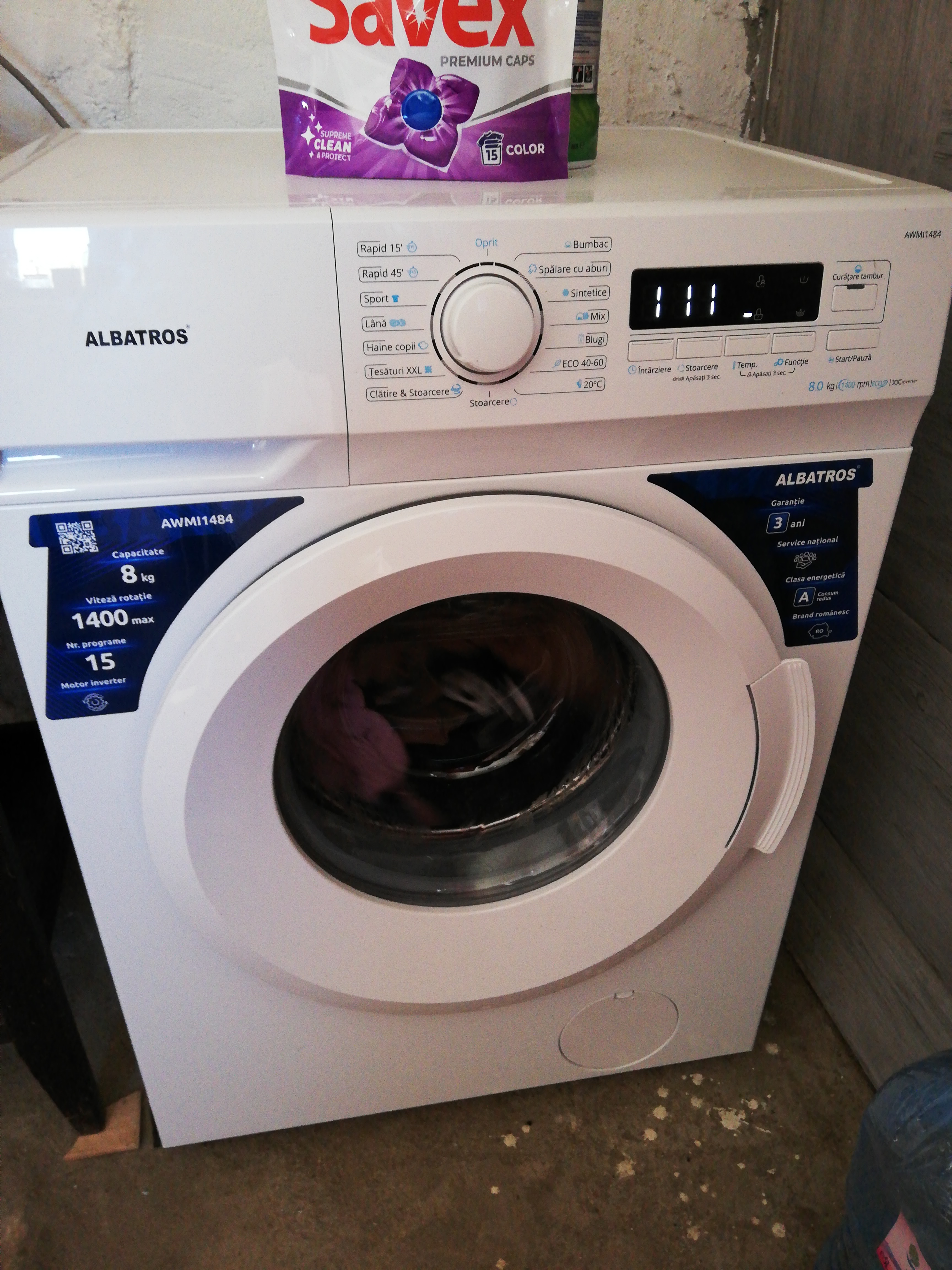 Masina de spalat rufe Albatros AWMI1484,8 kg, Slim, Motor Inverter, 15 Programe, 1400 Rotatii, Clasa A, Blocare acces copii, Alb