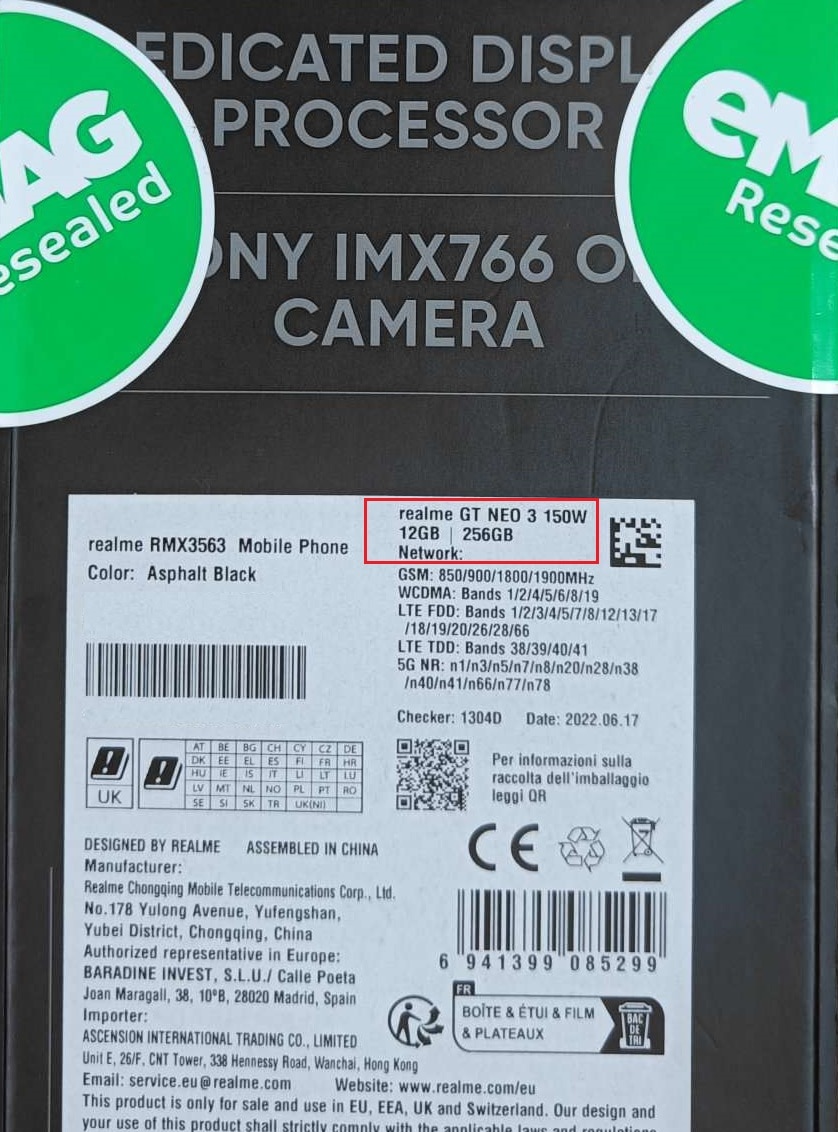 RESIGILAT: Telefon mobil Realme GT NEO 3, Dual Sim, 12GB RAM, 256GB, 5G, Asphalt Black