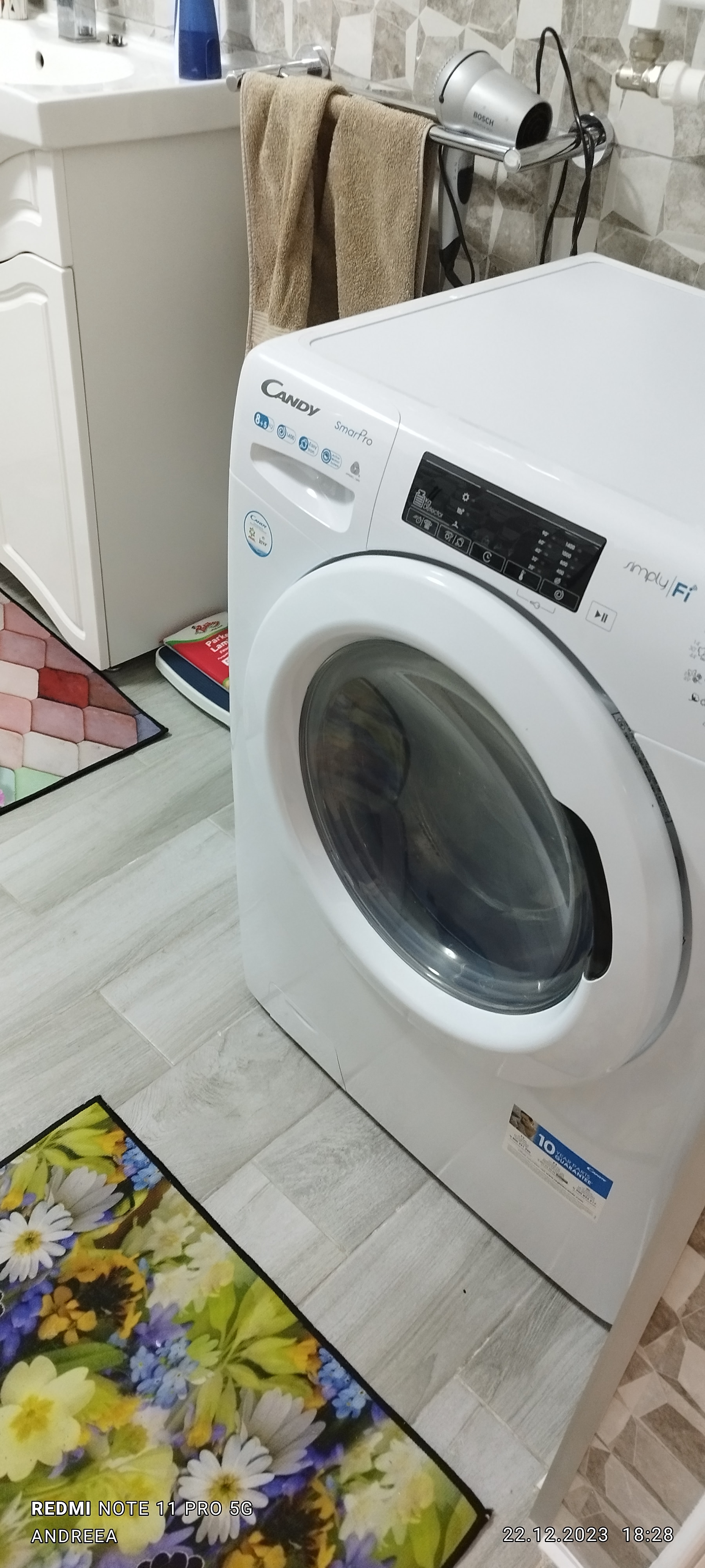 Masina de spalat rufe cu uscator Candy Smart Pro CSOW 4855TWE/1-S, 8 kg spalare, 5 kg uscare, 1400 rpm, Clasa C, Wi-Fi, Mix Power Systems, Steam, Active Motion Systems, Alb