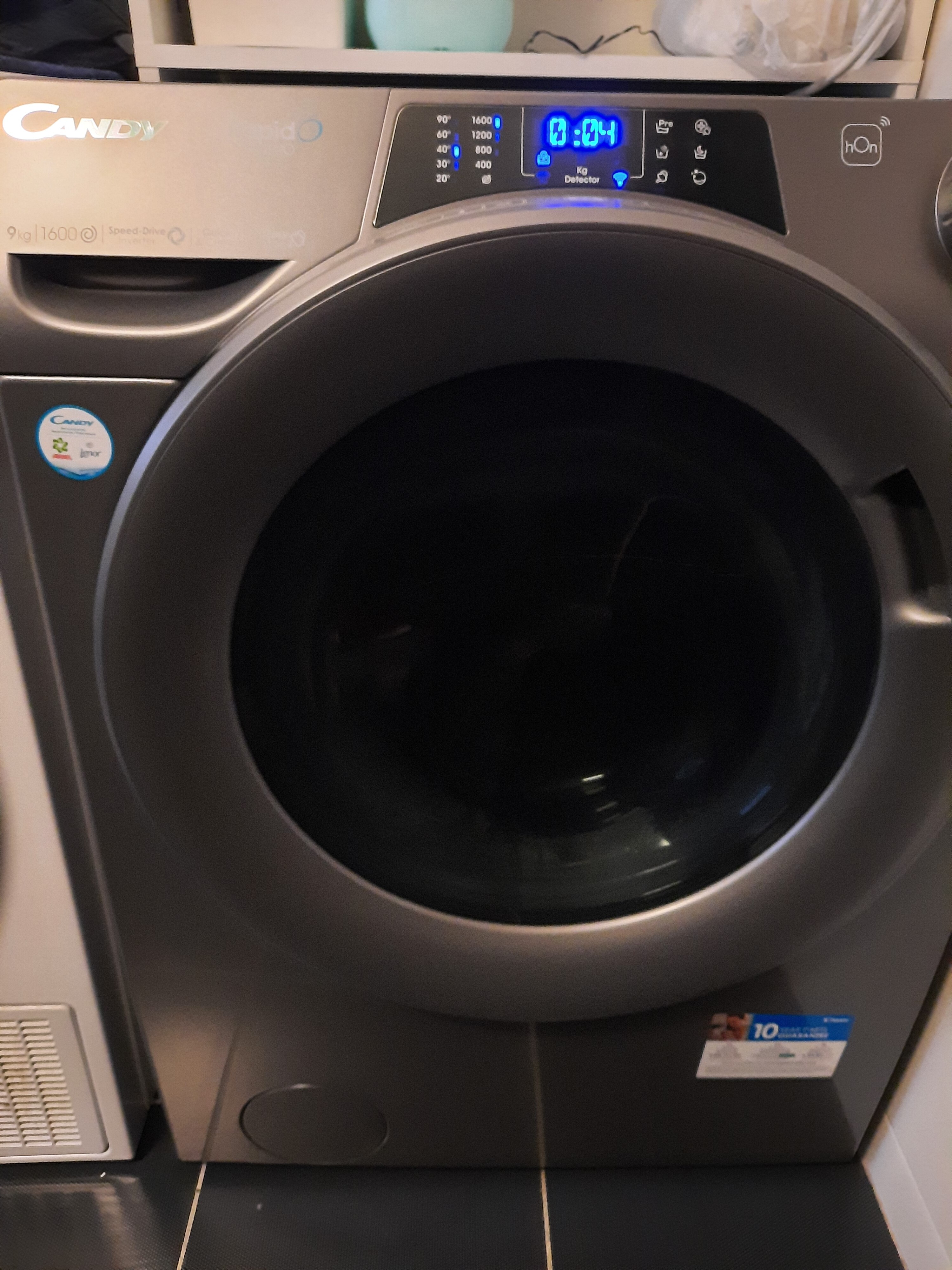 Masina de spalat rufe Candy RP 696BWMRR/1-S, clasa A, 9 kg, 1600 rpm, Motor Inverter, Steam, Mix Power Systems, Conectivitate WiFi/ hOn app, antracit