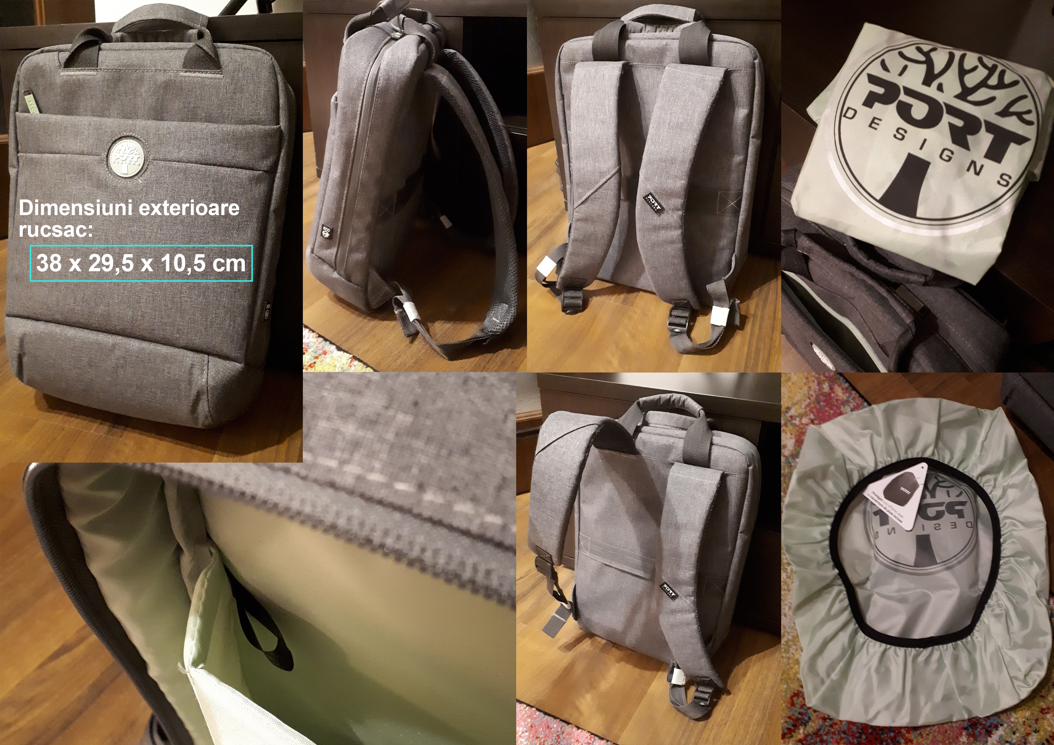 Rucsac Laptop Port Designs YOSEMITE ECO BP 13/14, husa de ploaie, Gri