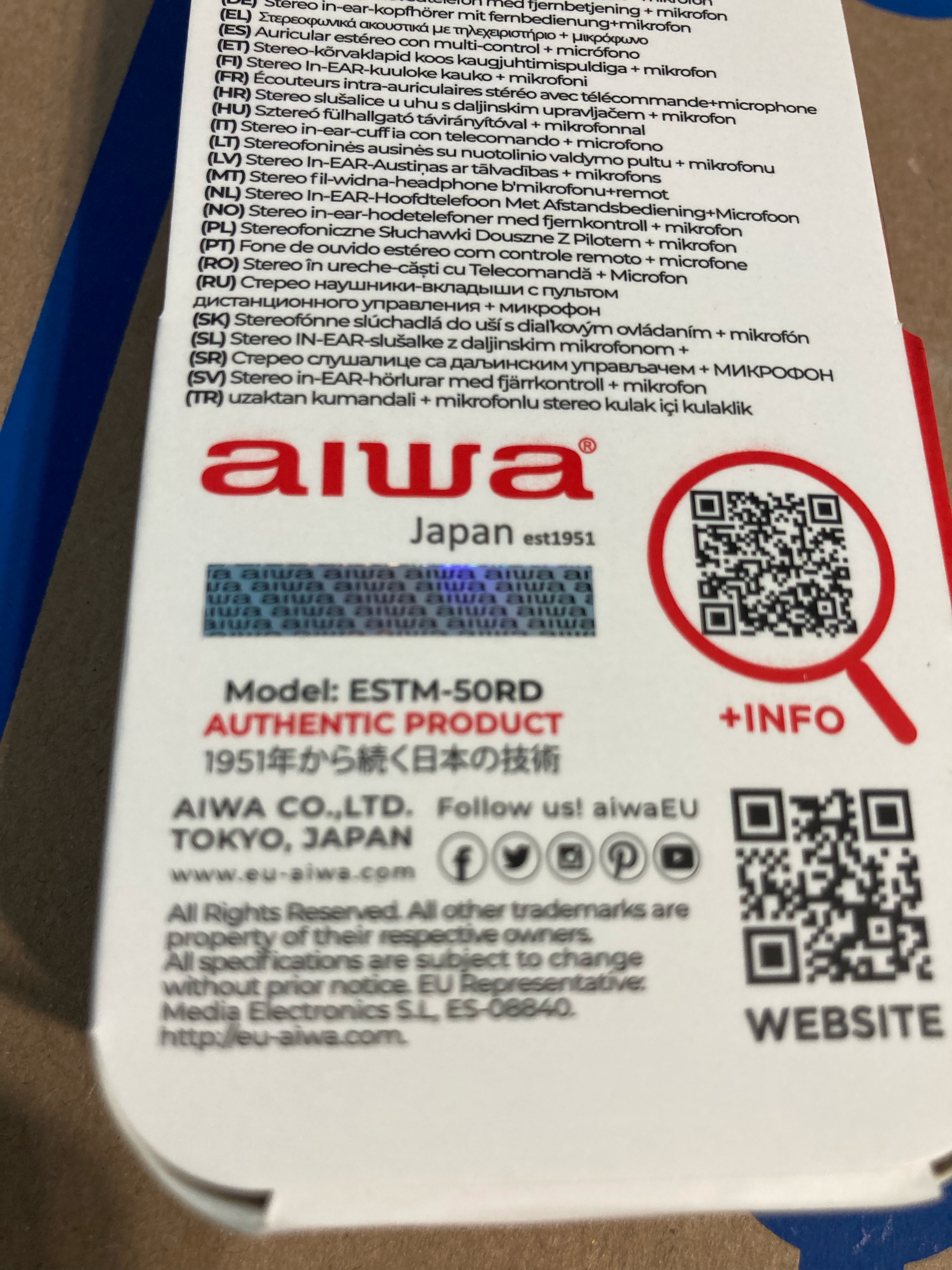 Casti cu fir, AIWA, ESTM-50RD, Rosu