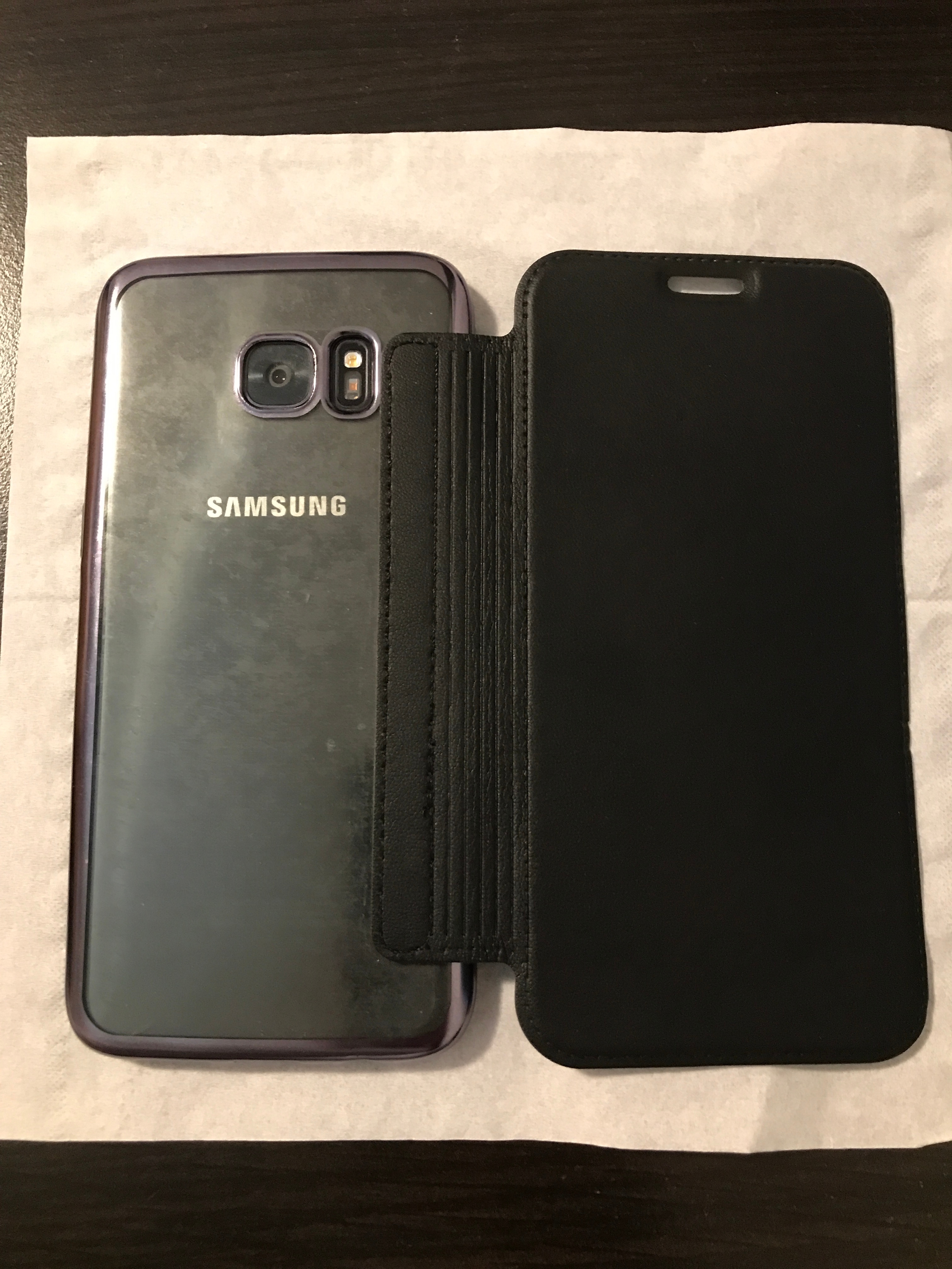 Husa carte Compatibil cu Samsung Galaxy S7 Edge, Slim Electro Book, Buzunar Compatibil cu card, Margini electroplacate, Piele ecologica si silicon transparent pe spate, Auriu