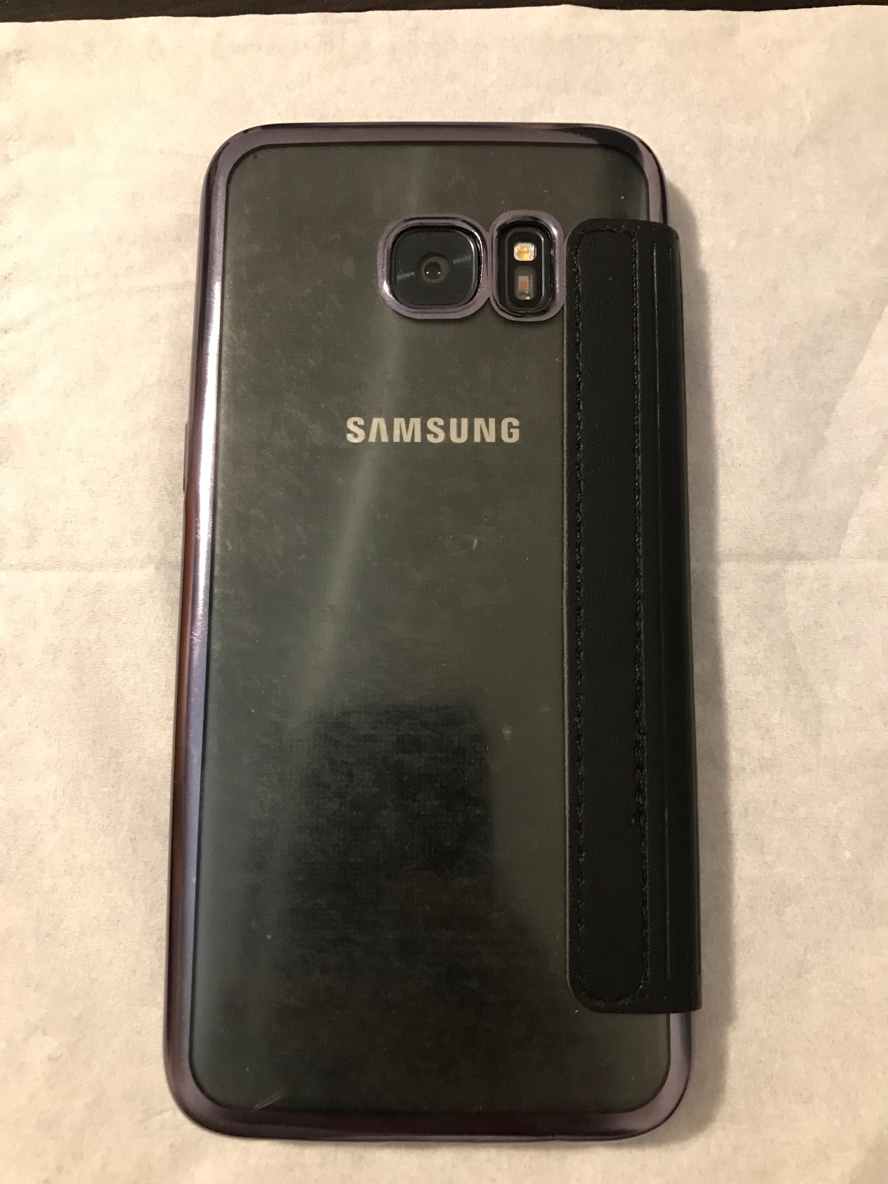 Husa carte Compatibil cu Samsung Galaxy S7 Edge, Slim Electro Book, Buzunar Compatibil cu card, Margini electroplacate, Piele ecologica si silicon transparent pe spate, Auriu