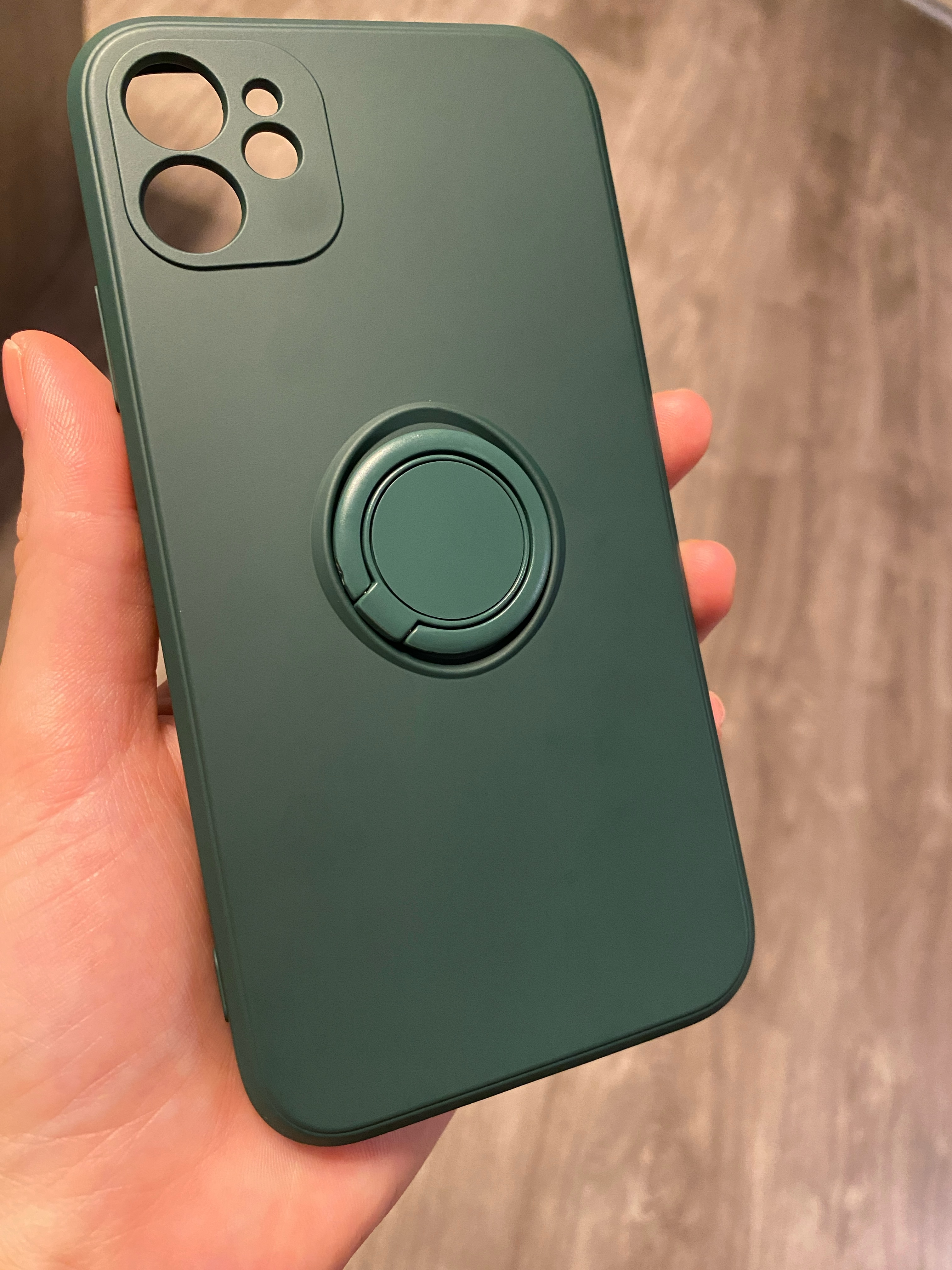 Husa protectie Flippy compatibila cu Apple iPhone 11 Liquid Silicone Ring cu suport rotativ Verde