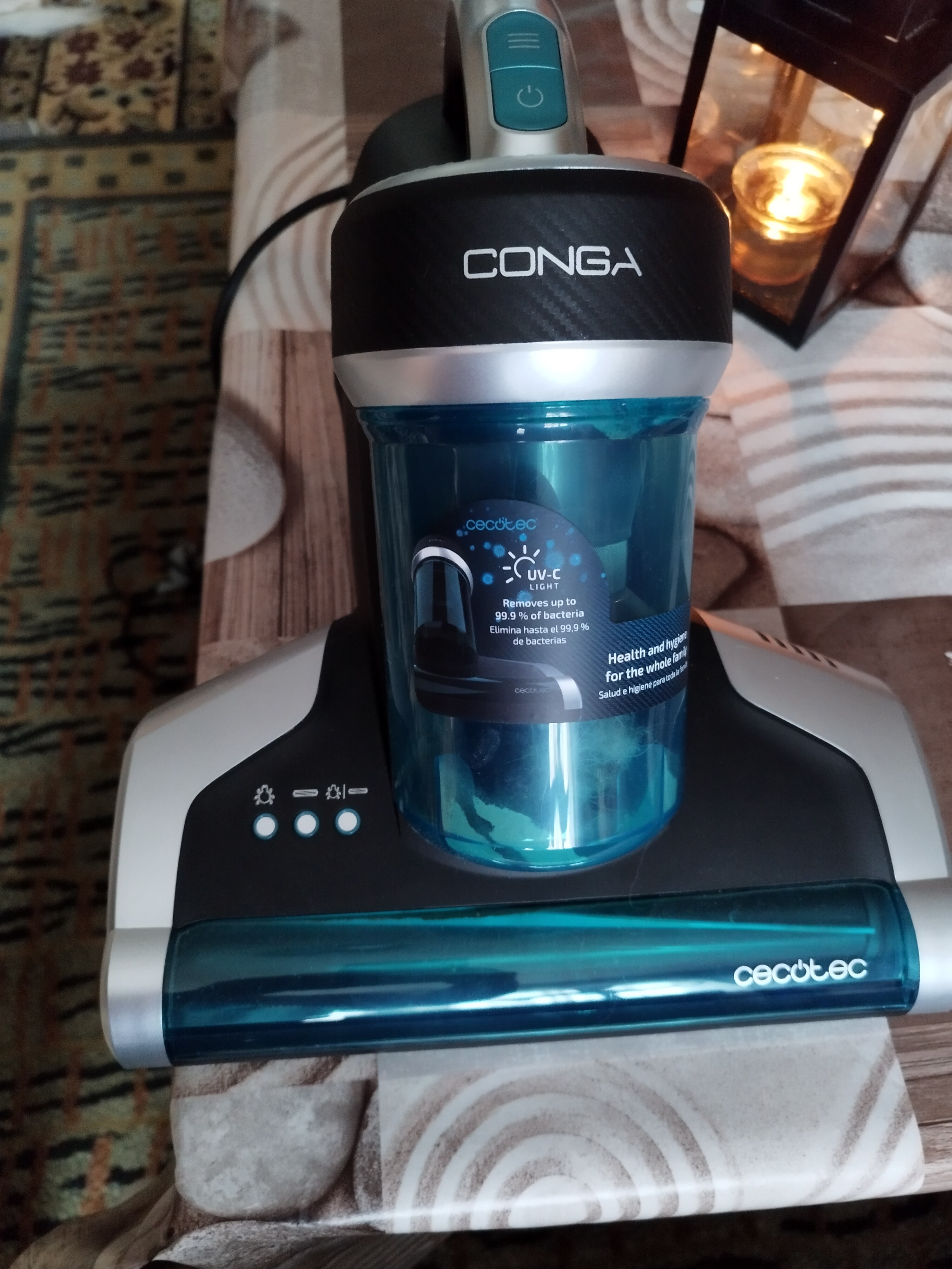 Aspirator UV de pat antiacarieni Cecotec Conga 7000 08123, 700W, 12000Pa, aer cald, gri/negru