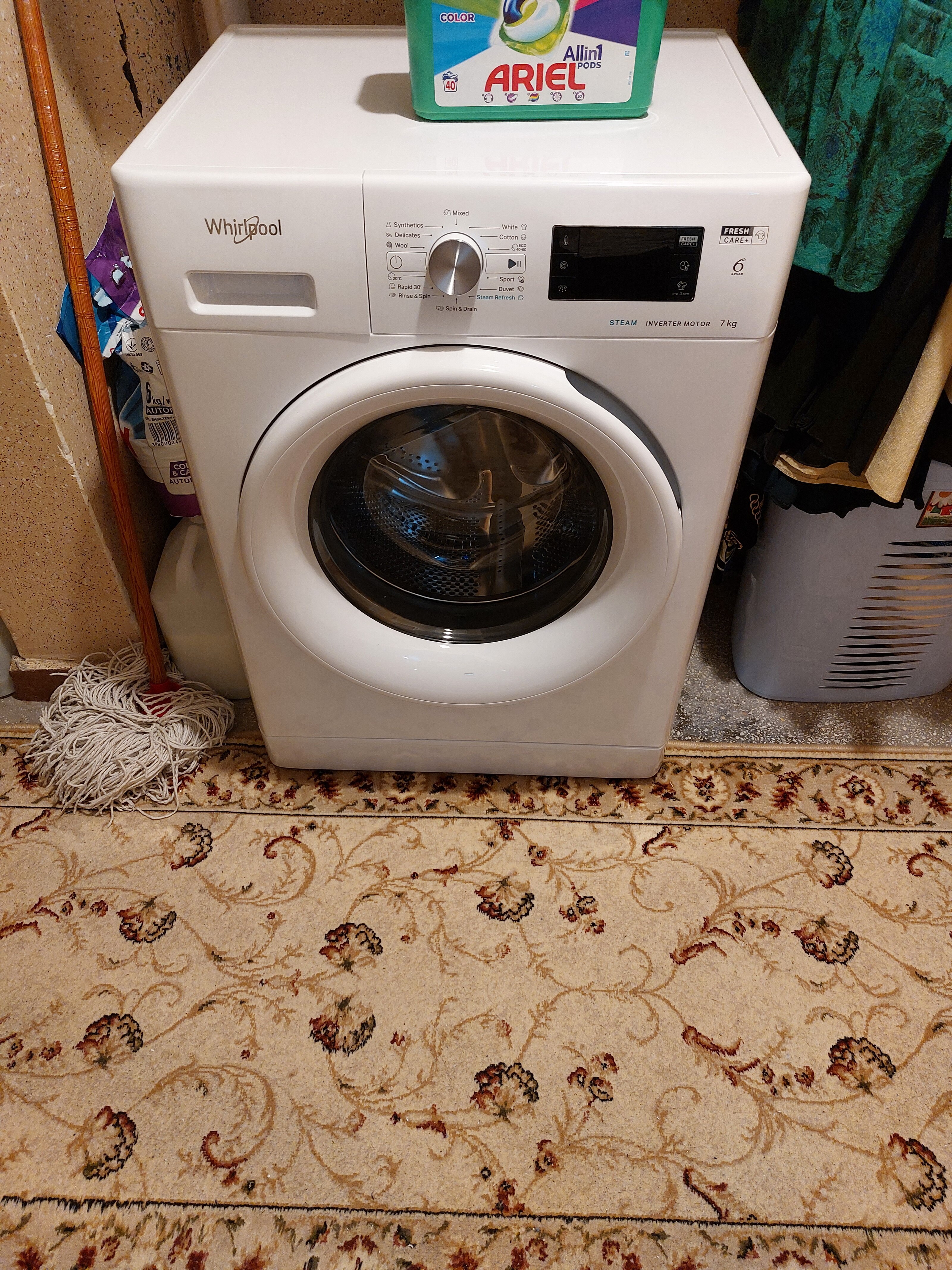 Masina de spalat rufe Whirlpool FreshCare+ FFS 7469 W EE, 7 kg, 1400 RPM, Clasa A, Tehnologia AL 6-lea Simt, MotorSense Inverter, Alb