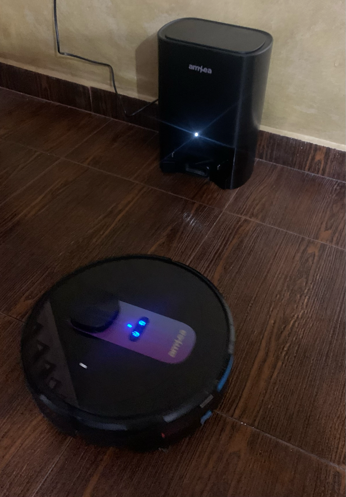 Aspirator robot amXea G6RM Negru-Gri, colector de praf automat extern, navigare laser, Wi-Fi app, smart memory, multi-suprafete, curatare uscata cu spalare, perie centrala