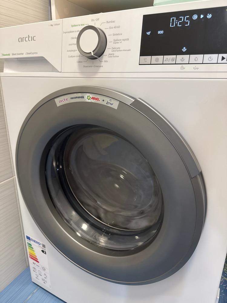 Masina de spalat rufe Arctic APLM2WFSU28211WG, 8 Kg, 1200 RPM, Motor Silent Inverter, Drum Clean+Steam, Child Lock, Anticrease, Digital Display, Add-In, Clasa A, Gray