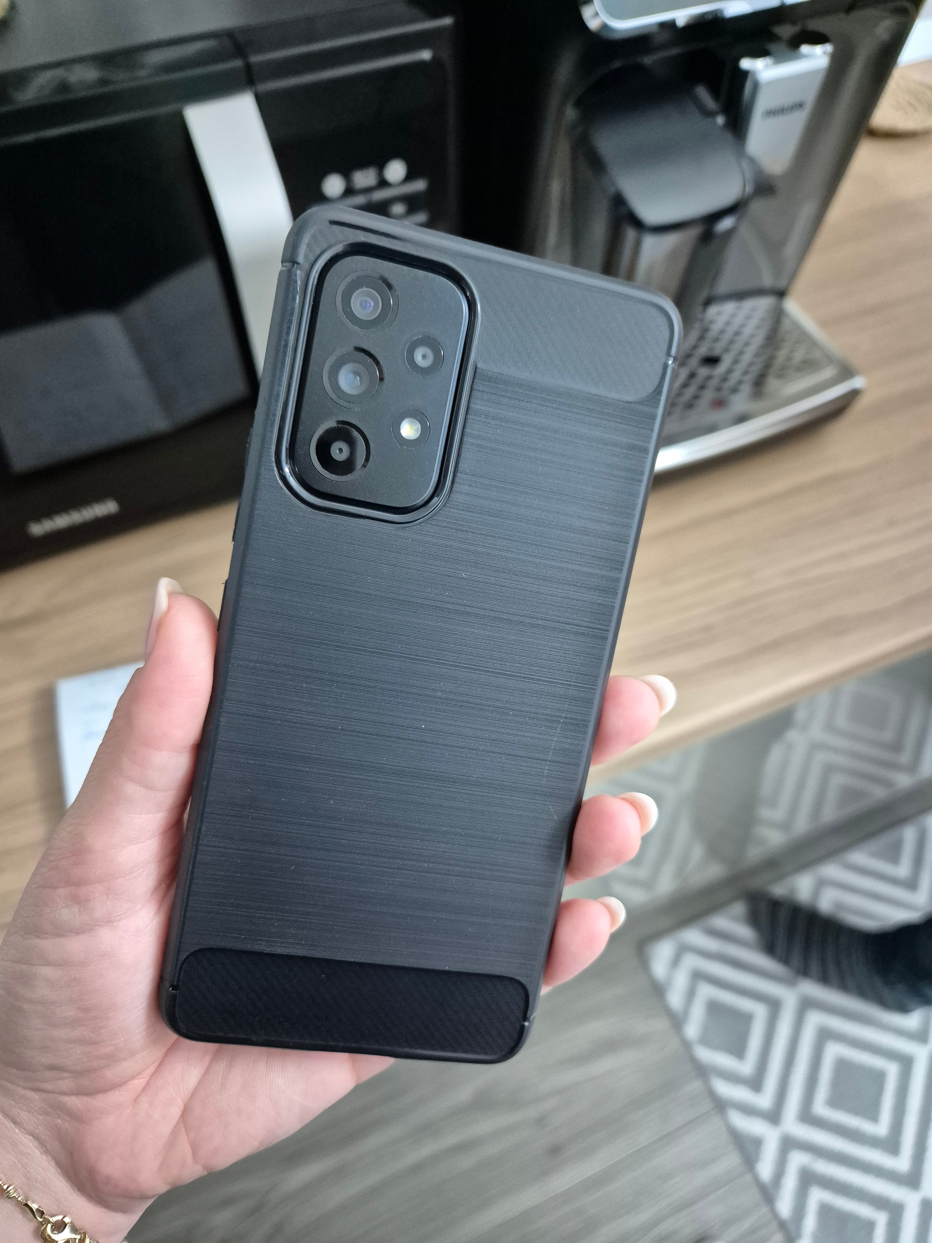 Husa telefon compatibila cu Samsung Galaxy A53 5G, Shock-Absorption Brushed Flexible Soft, Anti-Fingerprint, Fibra de Carbon, Negru
