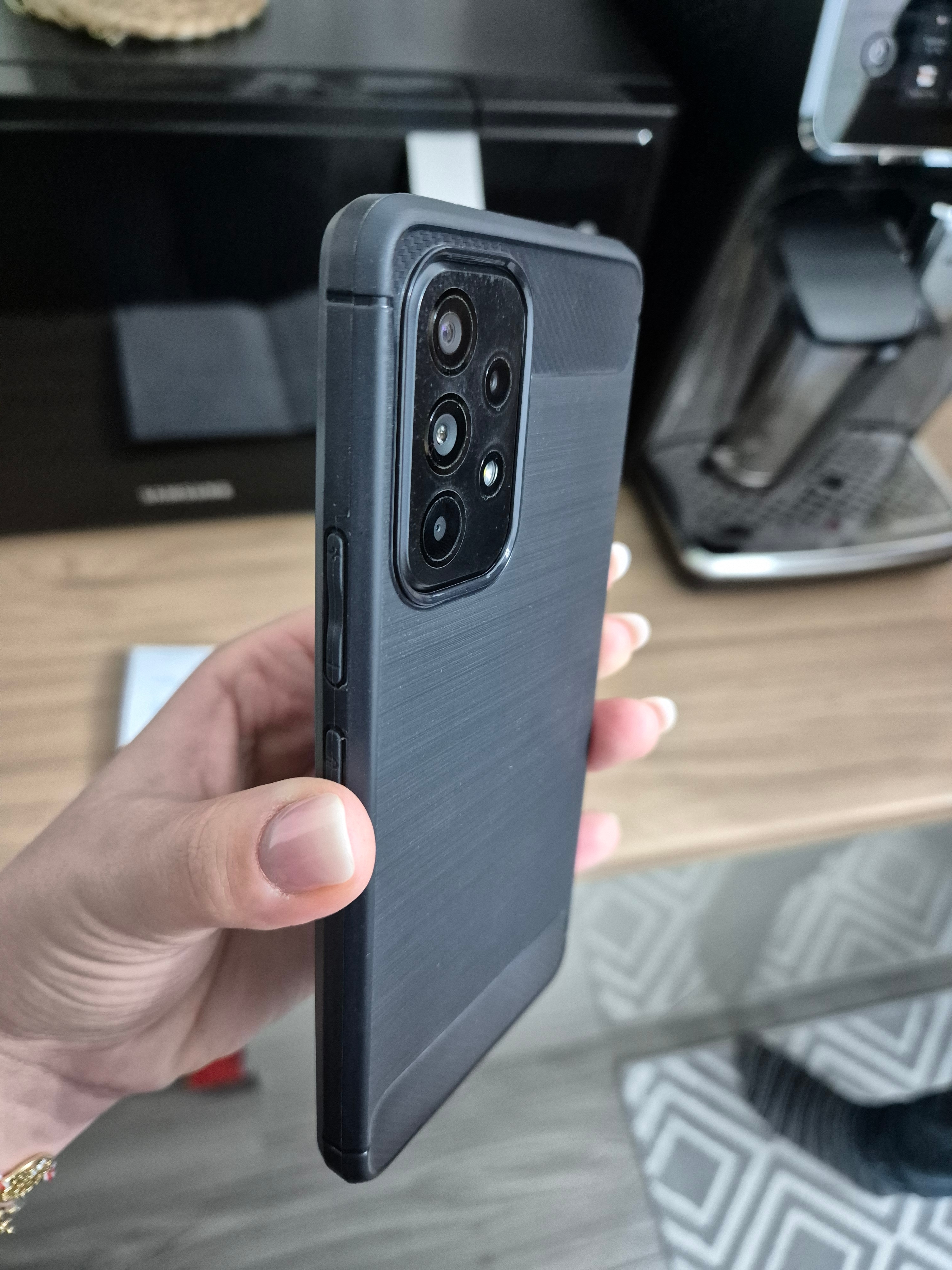 Husa telefon compatibila cu Samsung Galaxy A53 5G, Shock-Absorption Brushed Flexible Soft, Anti-Fingerprint, Fibra de Carbon, Negru
