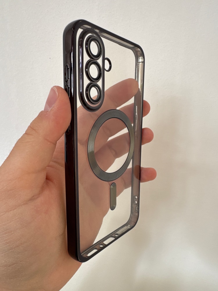 Husa pentru Samsung Galaxy A56 5G DaDen® MagSafe Luxury compatibil cu protectie camera, Ultra Protectie, Transparent cu margini verzi inchis