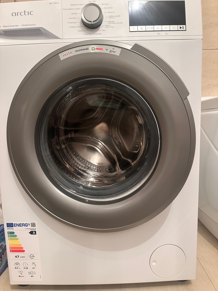 Masina de spalat rufe Arctic APLM2WFSU28411W, 8 Kg, 1400 RPM, Motor Silent Inverter, Drum Clean+Steam, Child Lock, Anticrease, Digital Display, Add-In, Clasa A, Alb