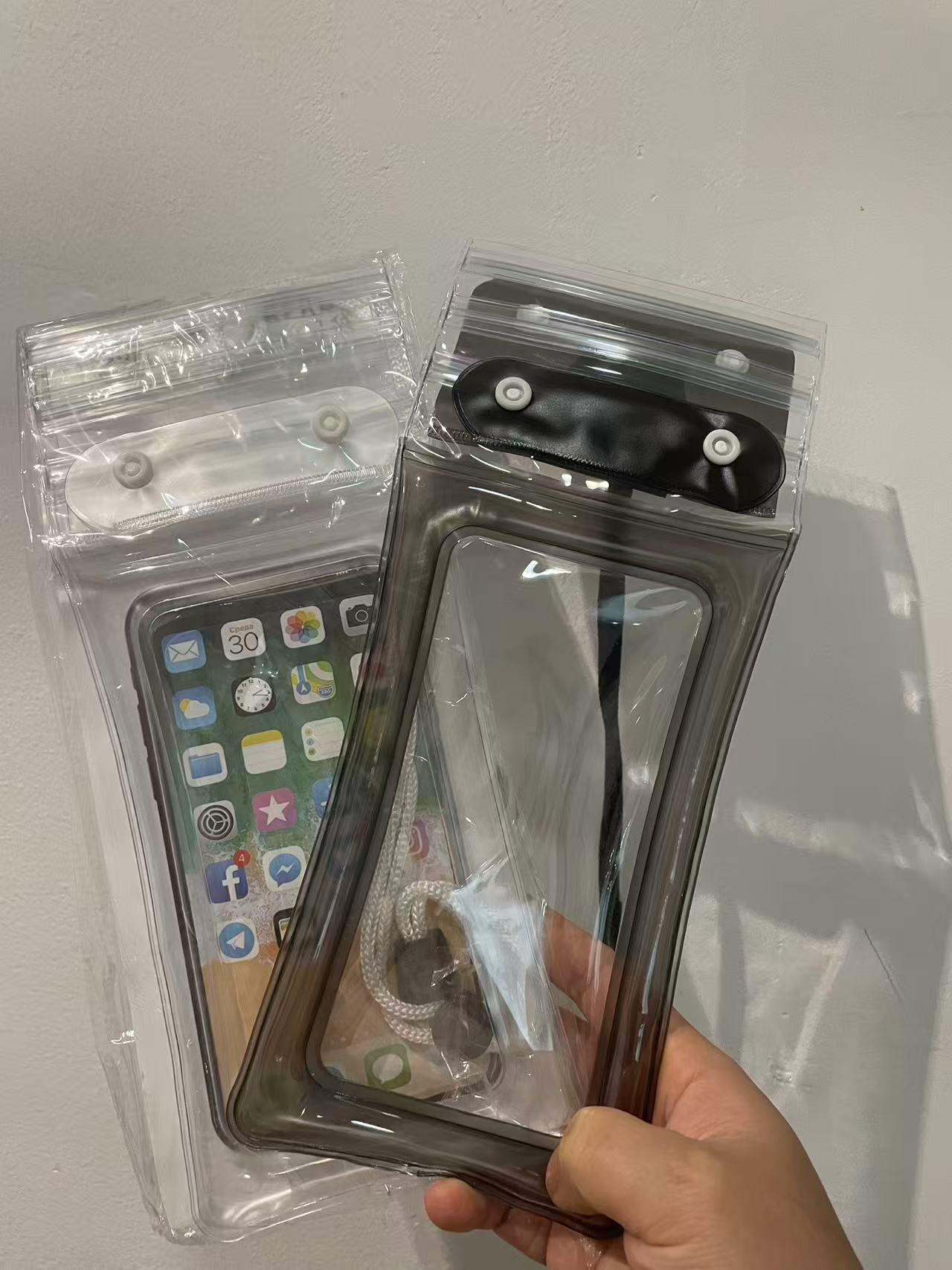 Set 2 Husa pentru Telefon, Silicon, Waterproof impermeabila Snowproof Compatibil cu telefon mobil (Universal), prindere pe brat sau de gat, Negru, Alb