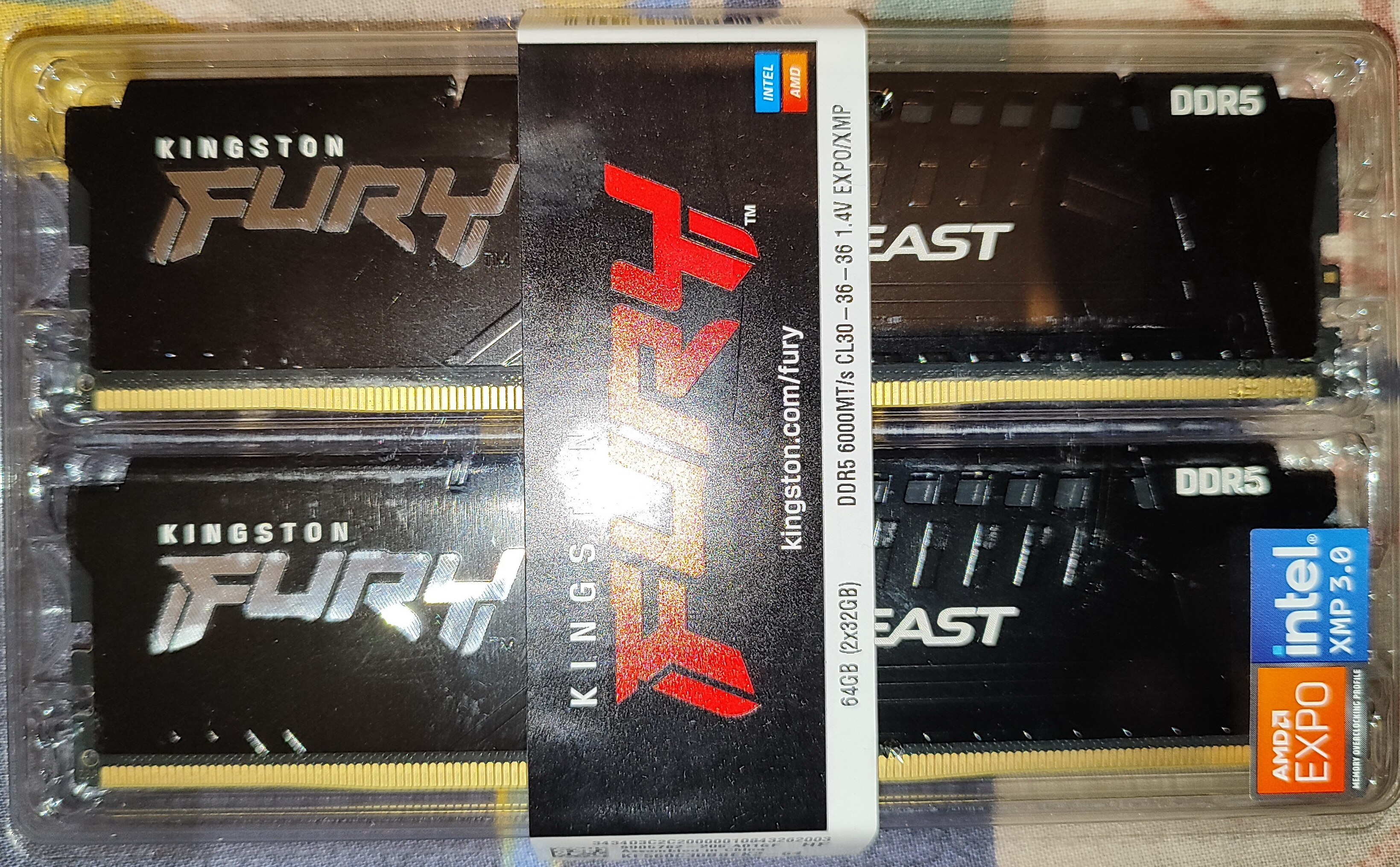 Memorie Kingston FURY Beast Black, 64GB (2x32GB) DDR5, 6000MT/s