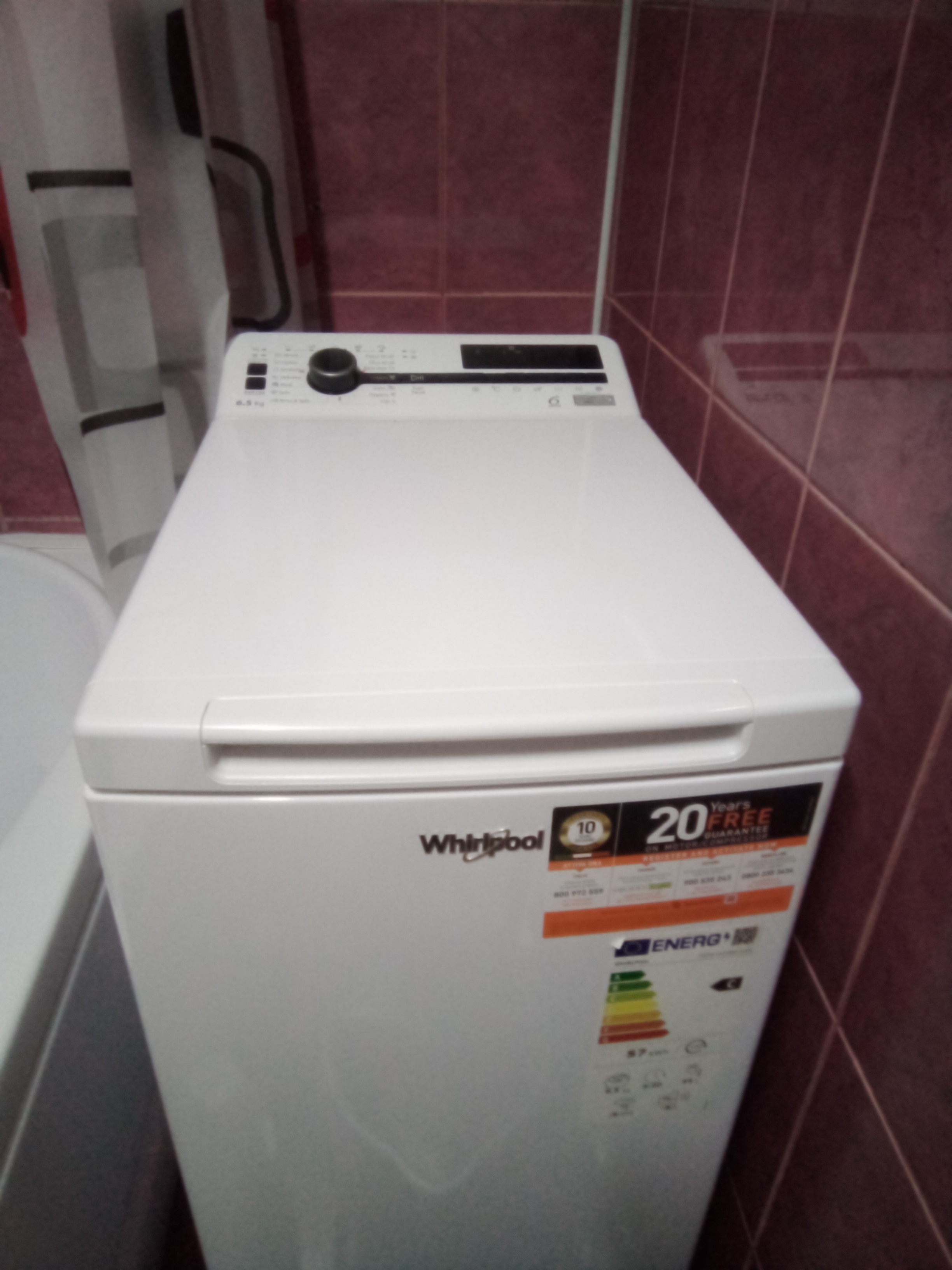 Masina de spalat rufe cu incarcare verticala Whirlpool TDLRB65242BSEUN, 6.5 kg, 1200 RPM, Clasa C, Motor Inverter ZEN, Tehnologia al-6lea Simt, Alb