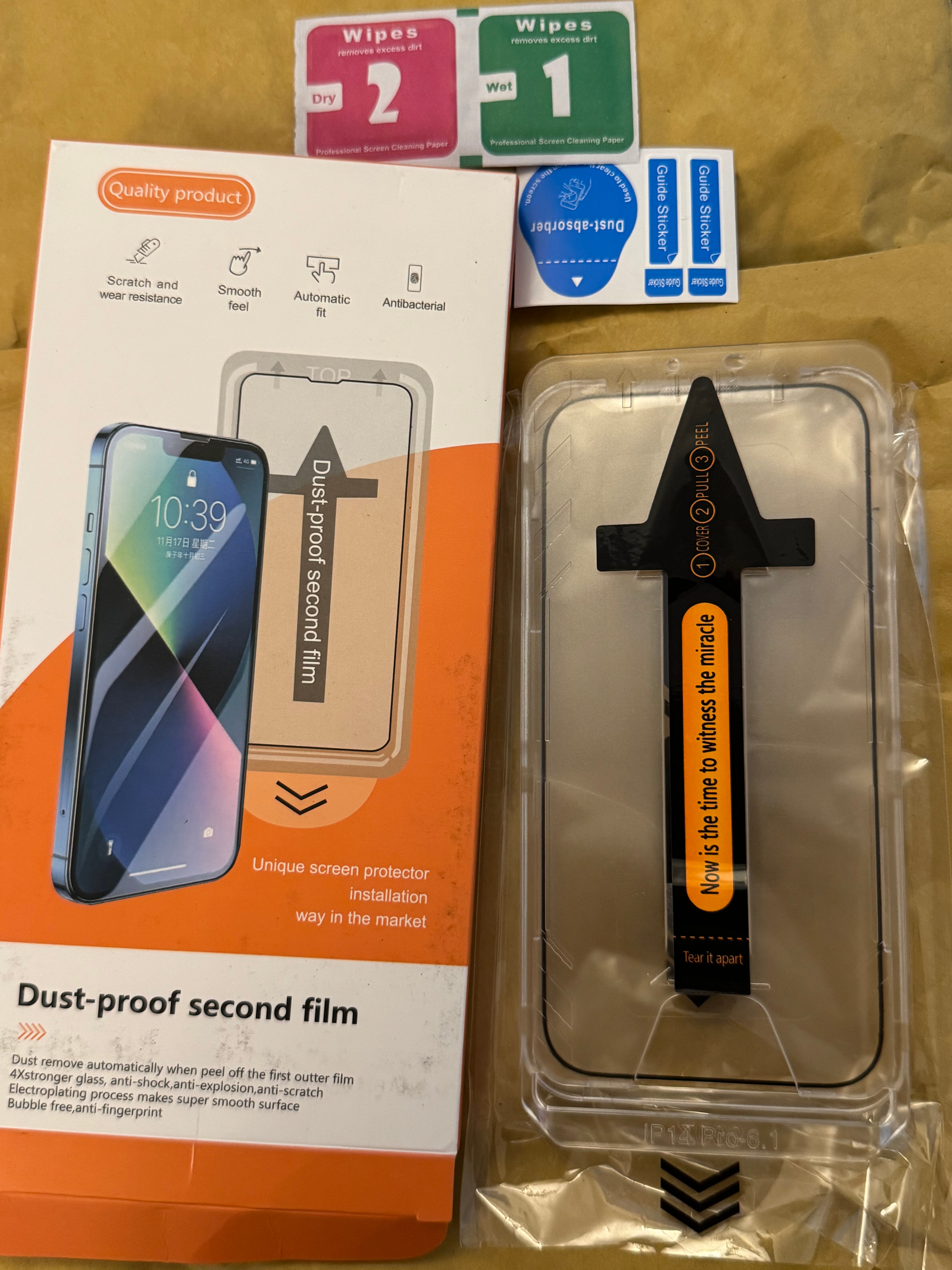 Folie de Protectie pentru protector de ecran iPhone16, cu Kit de Aplicare Instanta si Functie Automata de Indepartare a Prafului, din Sticla Securizata 9H+, Claritate Super HD, Tratament Electronic Oleofobic si Anti Amprente