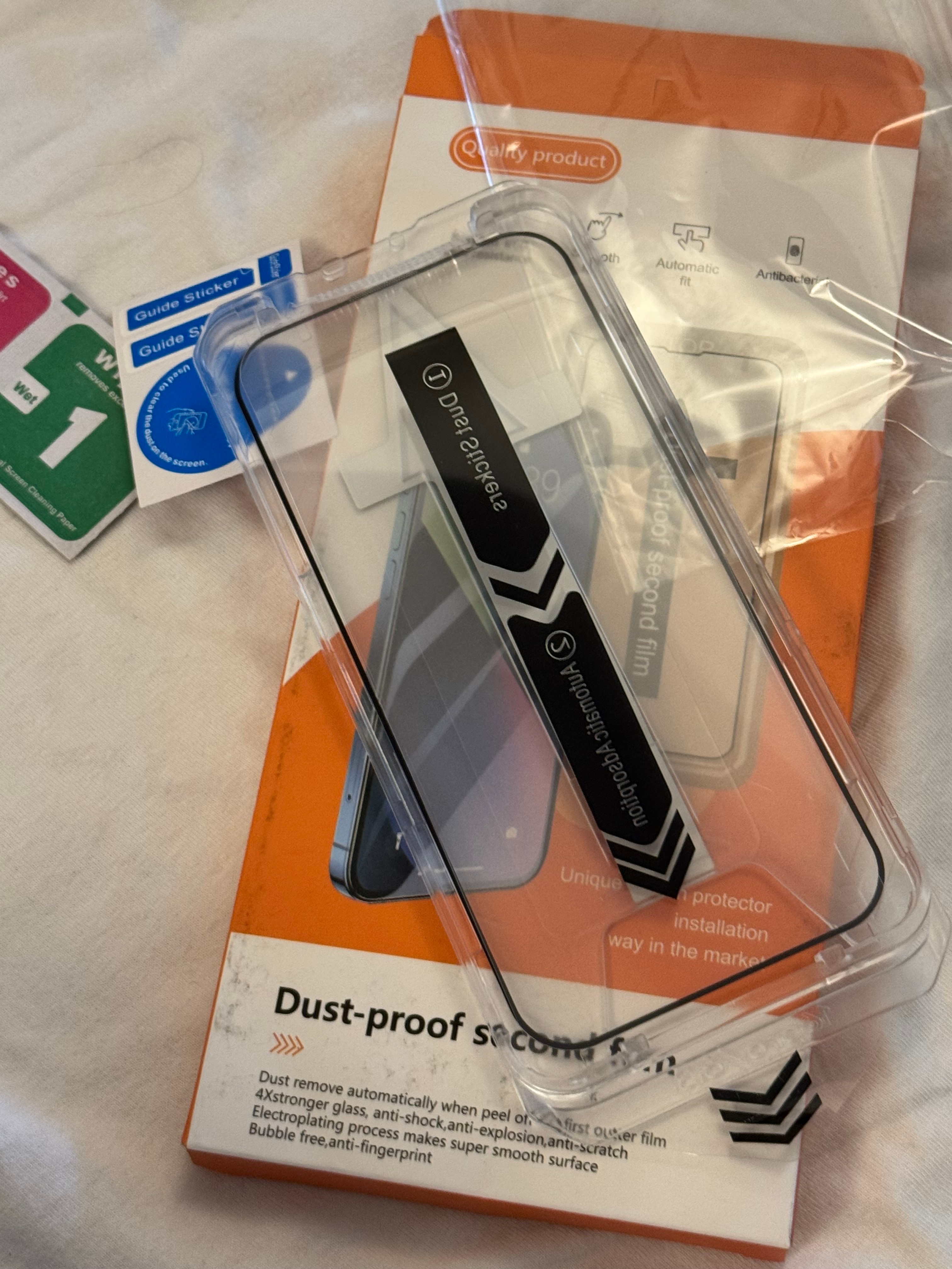 Folie de Protectie pentru protector de ecran iPhone16 pro, cu Kit de Aplicare Instanta si Functie Automata de Indepartare a Prafului, din Sticla Securizata 9H+, Claritate Super HD, Tratament Electronic Oleofobic si Anti Amprente