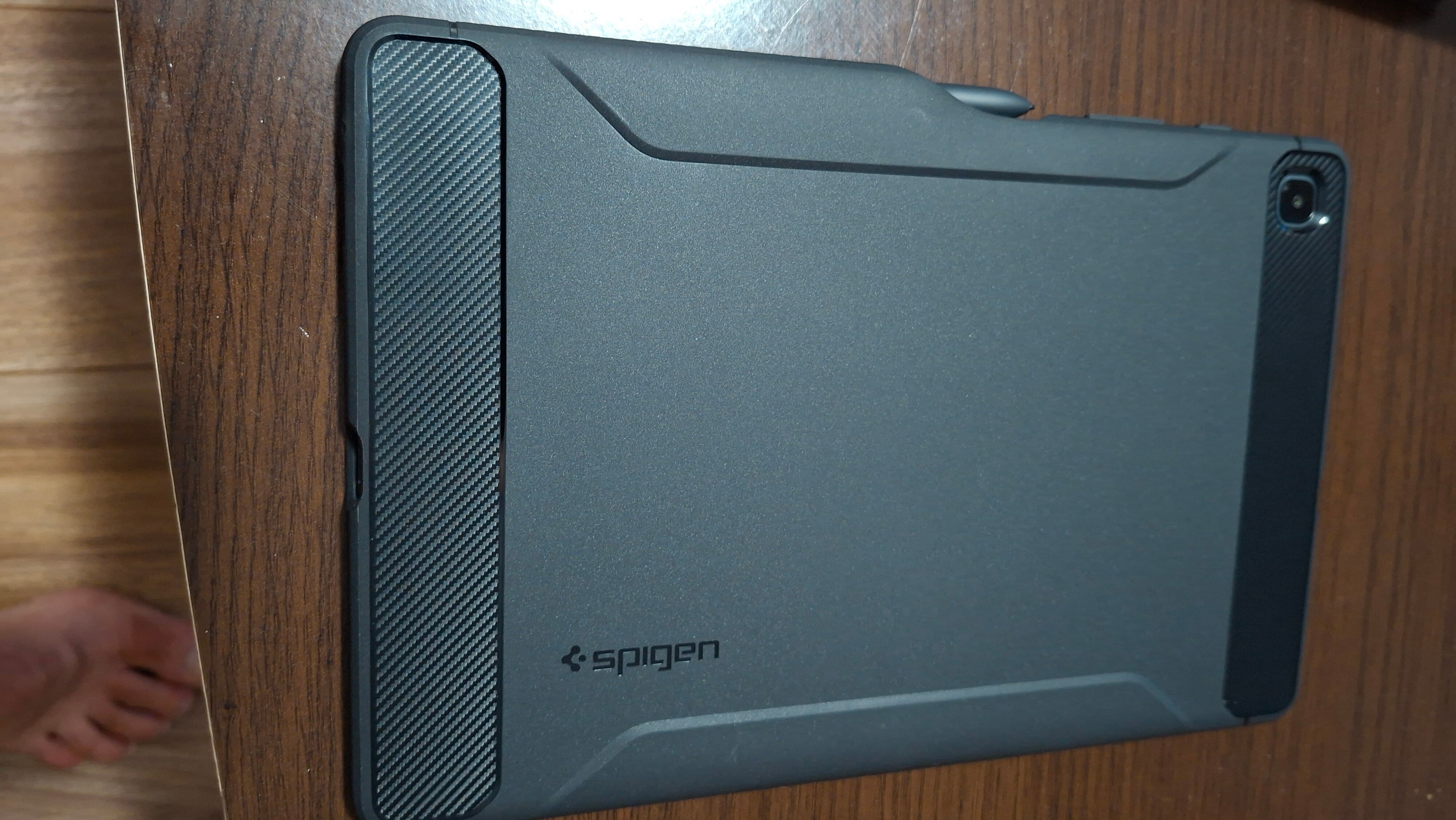 Husa Antisoc Spigen Rugged Armor pentru Samsung Galaxy Tab S6 Lite 10.4" P610 / P615, Pencil Holder, Negru