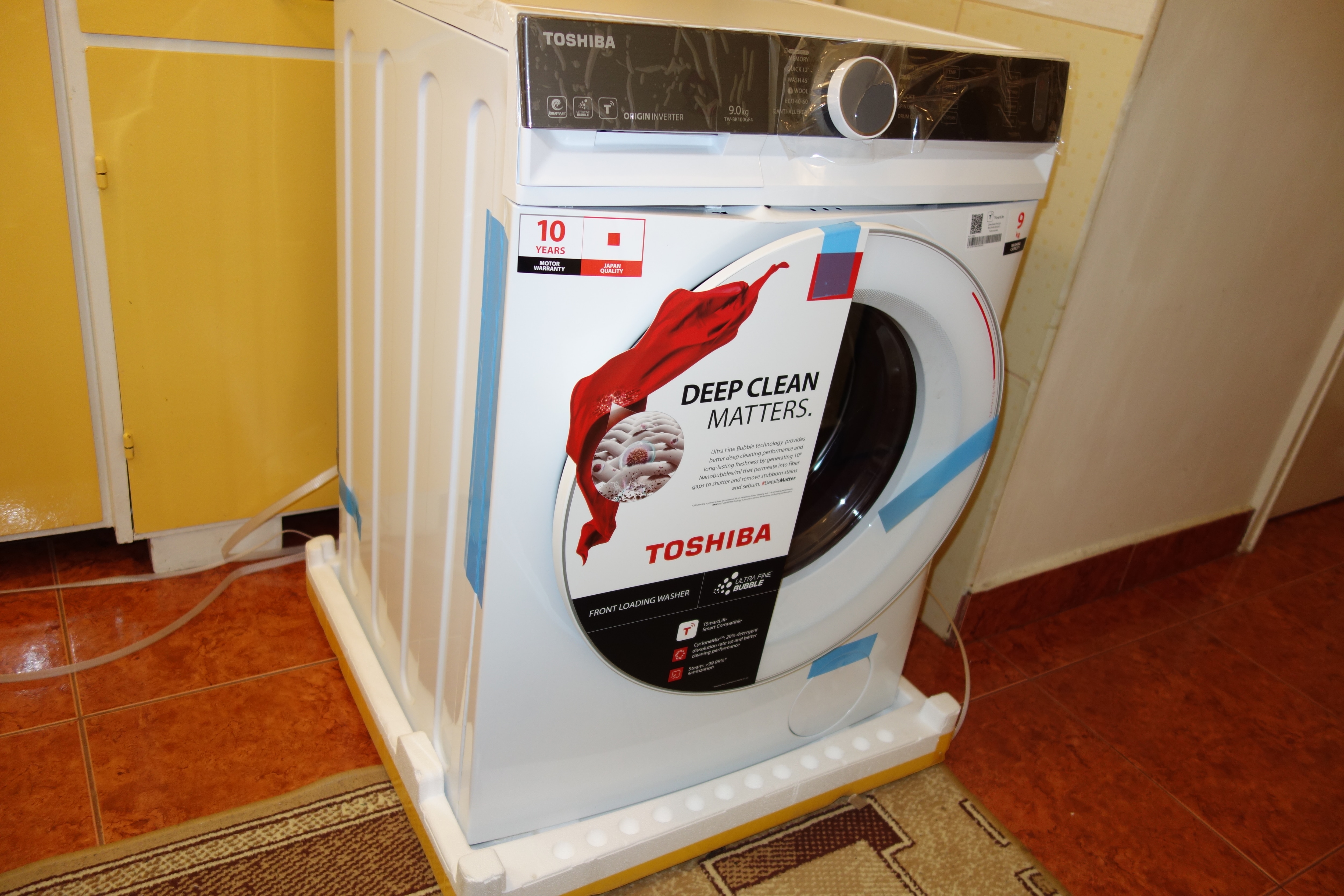 Masina de spalat Toshiba TW-BK100GF4, 9 kg, 1400 RPM, Clasa A, Motor Inverter, Functie Abur, Tehnologie UFB, Wi-Fi, Alb