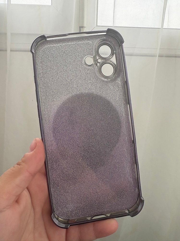 Husa pentru iPhone 16 plus cu suport magnetic integrat inel, oglinda de machiaj si silicona antisoc - Argintiu Stralucitor