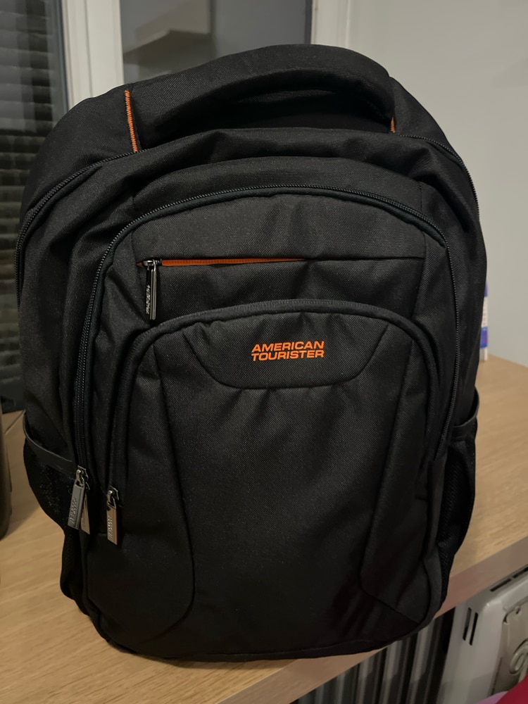 Rucsac laptop, American Tourister, 17.3 inch, Poliester, 52.5x33.5x23.5 cm, Negru/Portocaliu