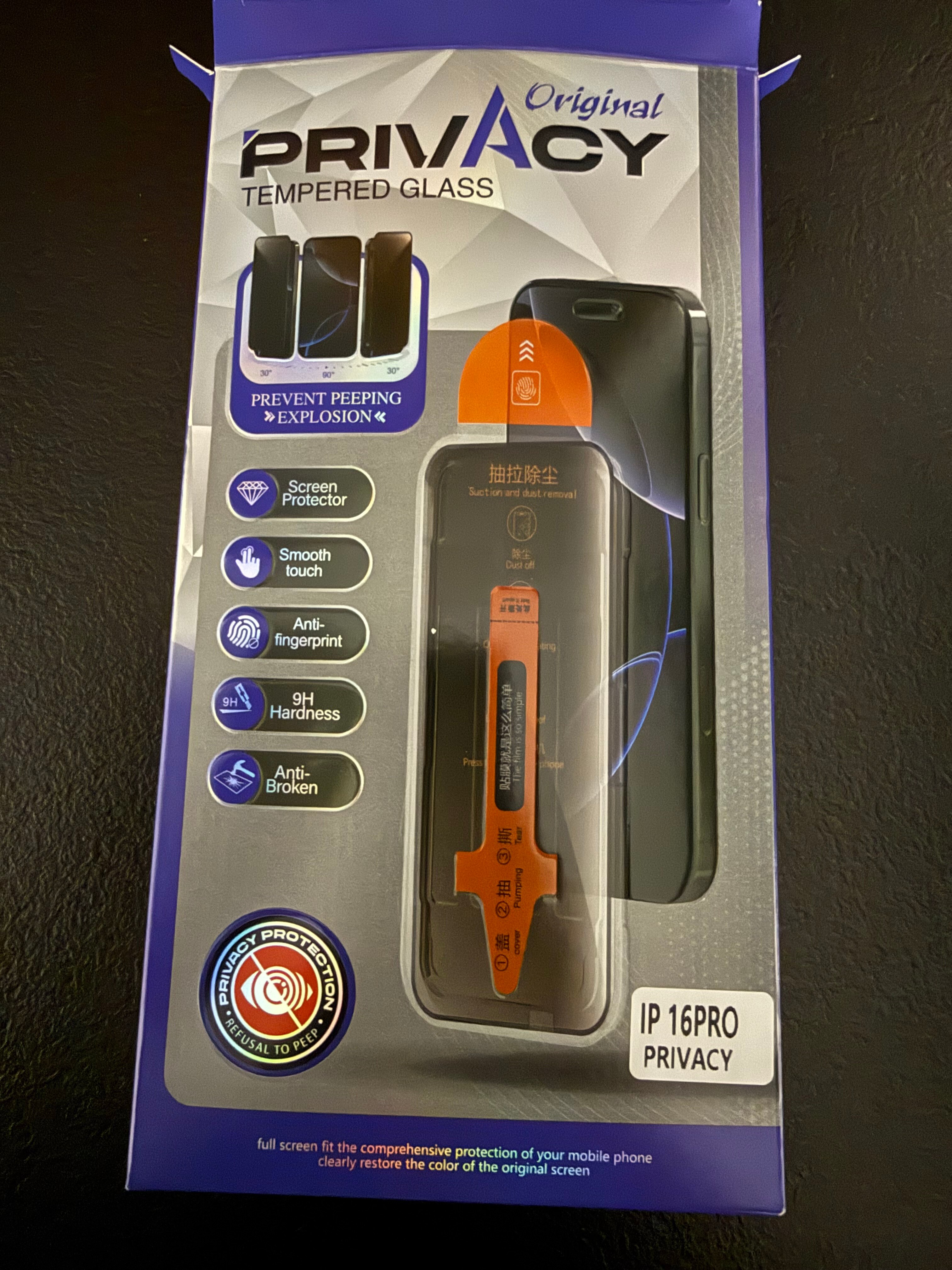 Folie sticla protectie telefon, pentru iPhone 16 Pro, MOGU, instalare usoara, instalare 1:1 usoara si rapida cu dispozitiv de montare automata in 30 de secunde, protectie a telefonului, privacy