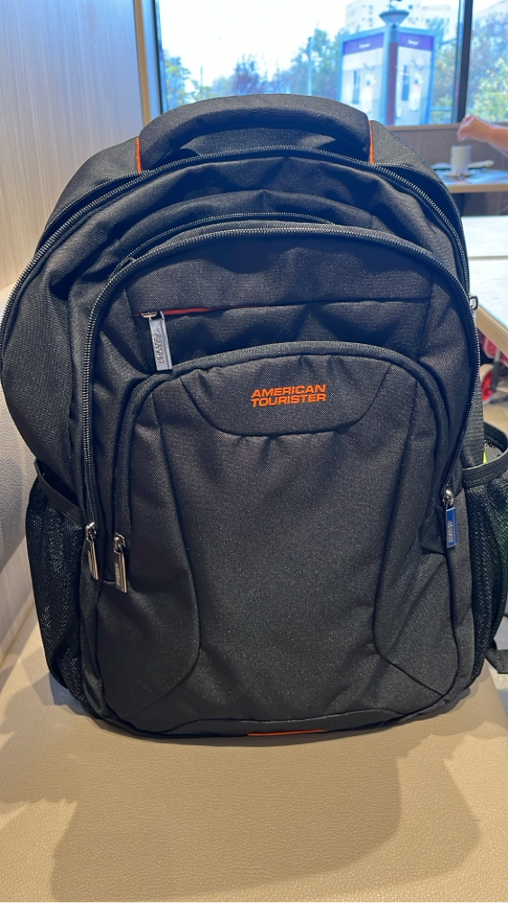 Rucsac laptop, American Tourister, 17.3 inch, Poliester, 52.5x33.5x23.5 cm, Negru/Portocaliu