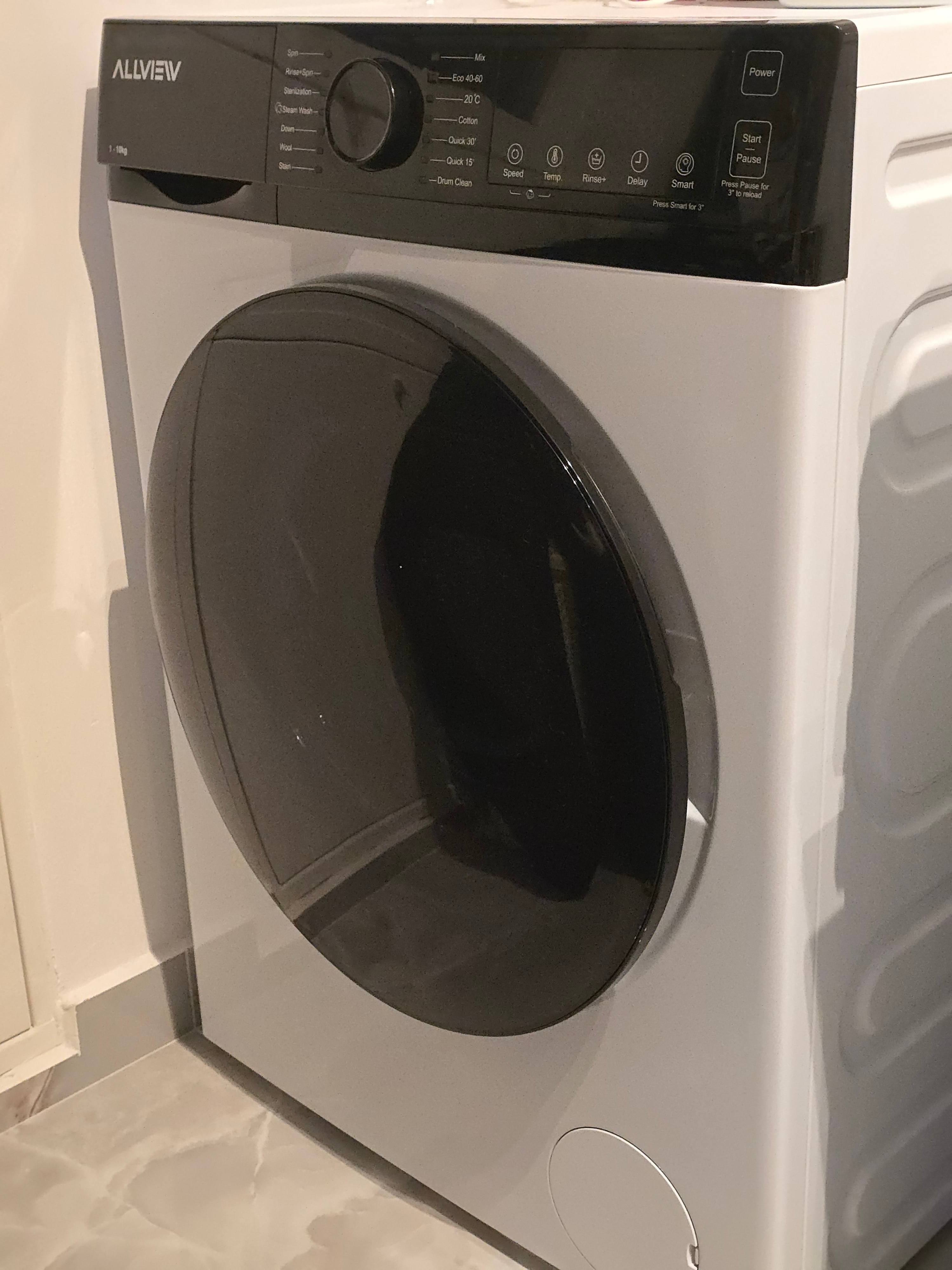 Masina de spalat rufe Allview Sensy 1000, 10 KG, motor Inverter, Super SLIM, 1400 RPM, 14 PROGRAME, program scurt 15 min, Smart One Touch AI, display LED, Clasa A