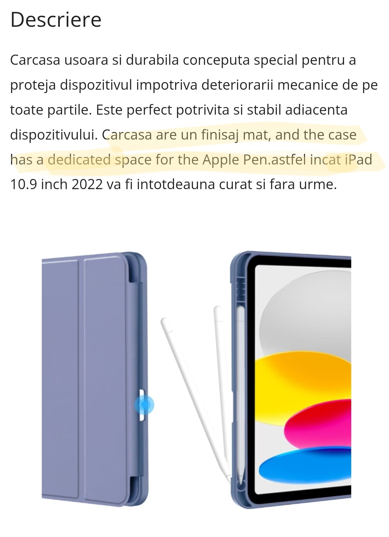Husa tableta pentru iPad 10, 10.9 inchi (2022)， functia trezire/somn, cu functie stand, carrlinechoo®, Negru
