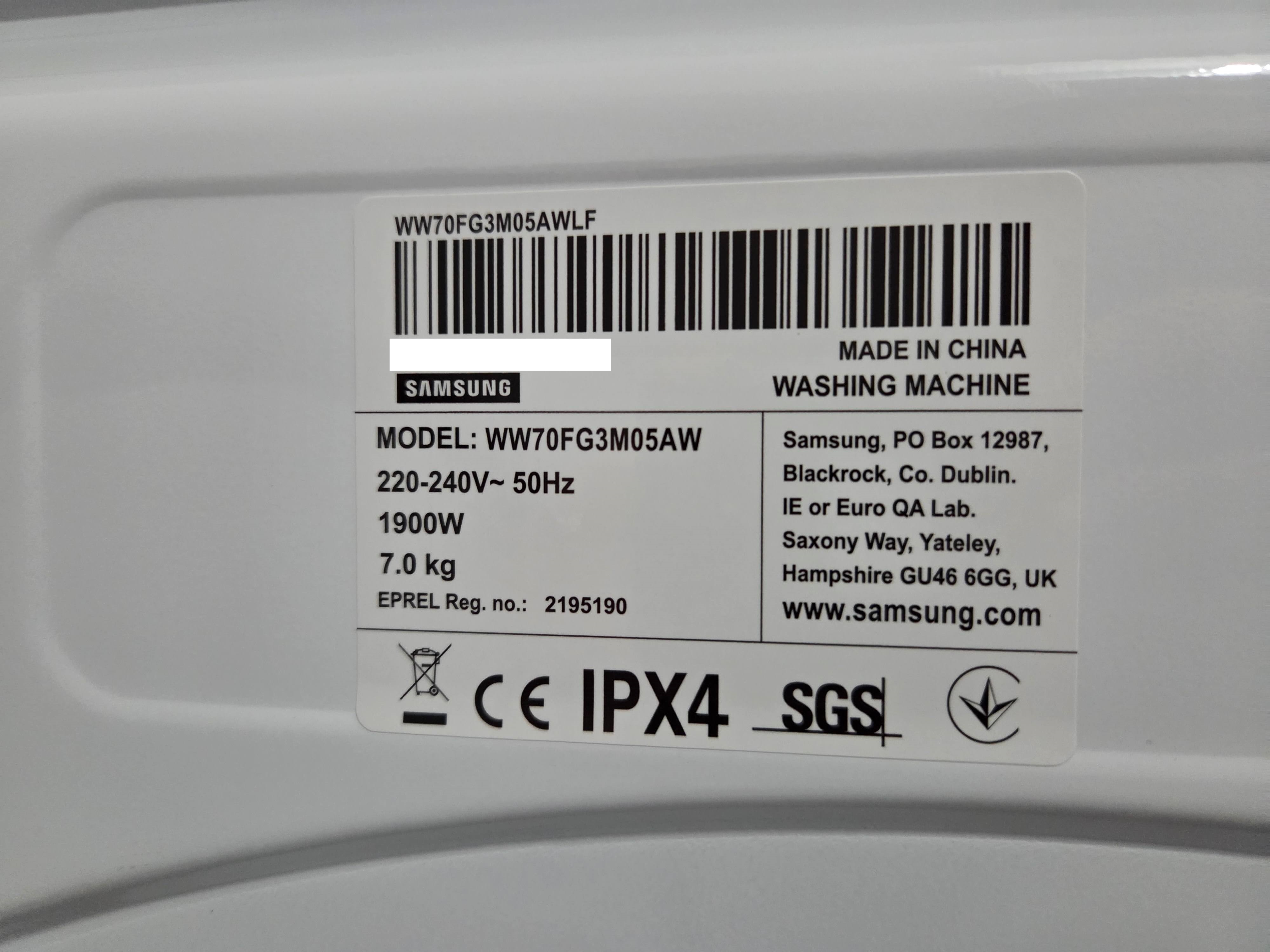 Masina de spalat rufe Samsung WW70FG3M05AWLF, 7kg, 1400 RPM, Clasa A, Hygiene Steam, Drum Clean, Quick Wash, Motor Digital Inverter, Alb
