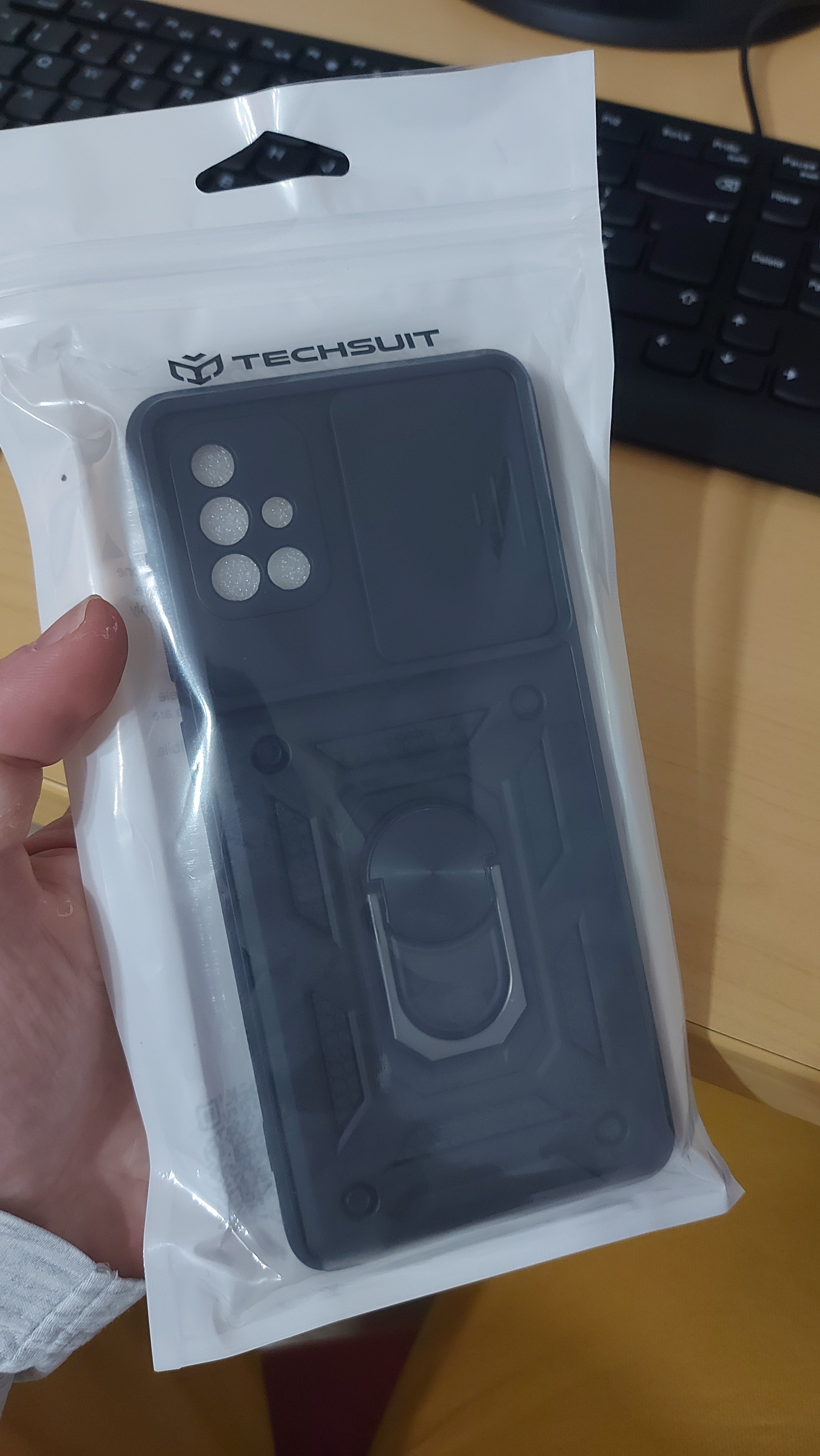 Husa pentru Samsung Galaxy A71 4G, SKYDDAR INNOVATION, CamShield, Inel magnetic, set cu sticker, Negru