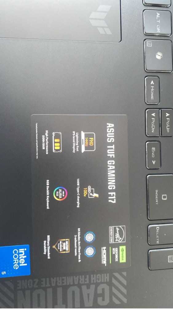 Laptop Gaming Asus TUF F17 FX707VJ Procesor Intel® Core™ 5 210H 12M Cache, up to 4.80 GHz, 17.3" FHD 144Hz, 16GB, 512GB SSD, nVidia GeForce RTX 3050 @6GB, Negru/Gri