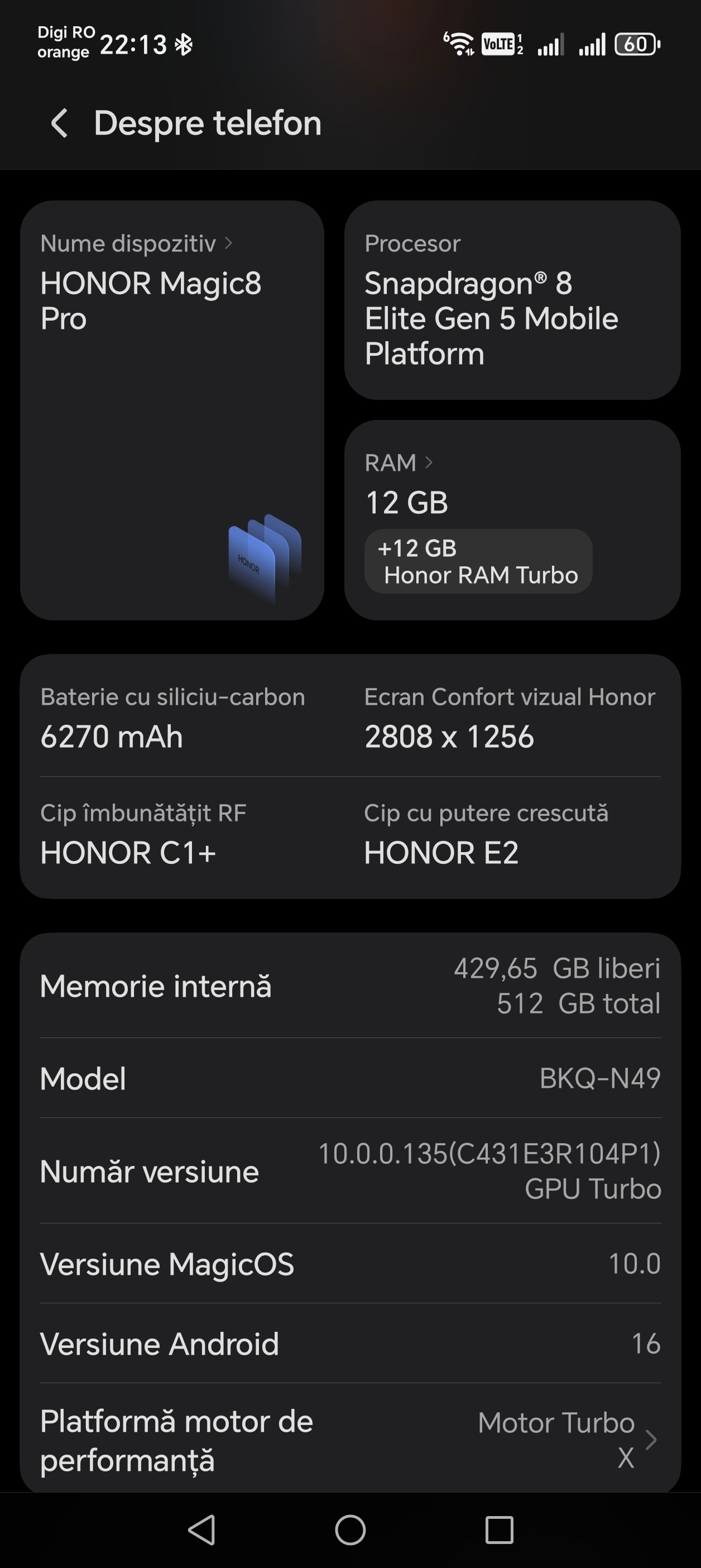 Telefon mobil Honor Magic 8 Pro, Dual SIM, 12GB RAM, 512GB, Sunrise Gold - Casti Honor Choice Earbuds X7e Active incluse
