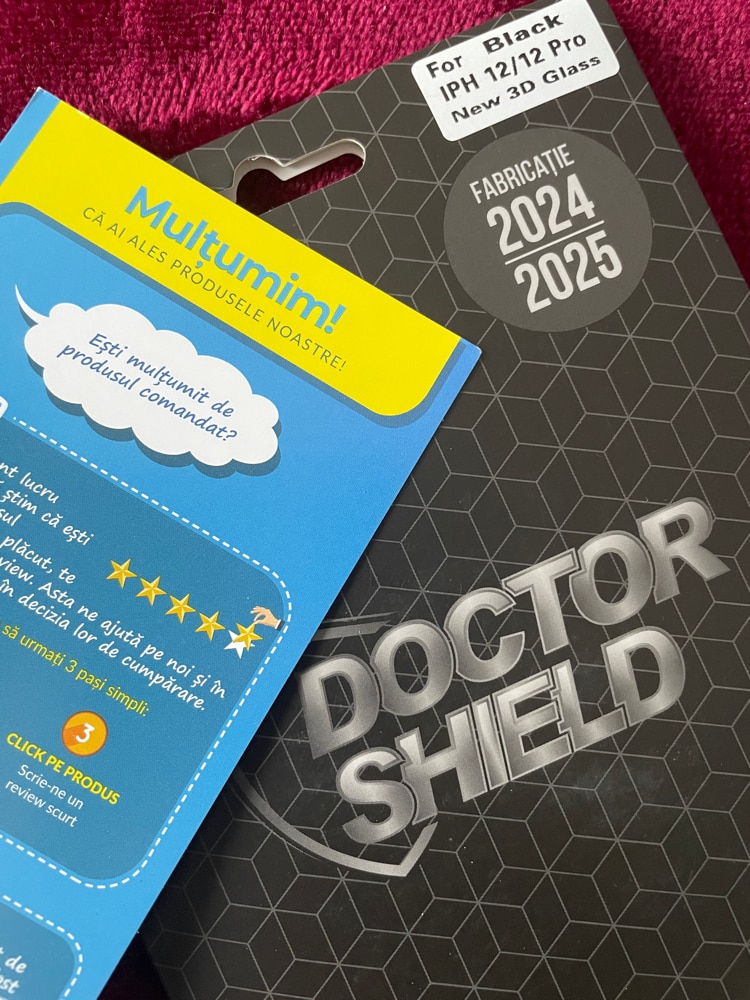 Folie Sticla Dr.Shield, Compatibila Apple iPhone 12, Protectie Profesionala Ecran 3D, Full Cover- Negru
