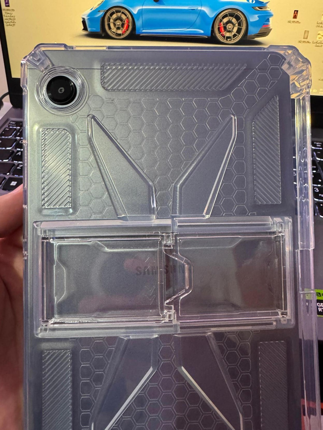Husa de protectie Telefonultau, pentru Samsung Galaxy Tab A11, silicon transparent antishock, suport integrat, 8.7 inch