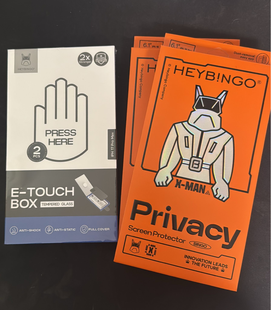 Folie Telefon HD Compatibila cu iPhone 17 PRO MAX, HEYBINGO, E-Touch Box, 2 Buc, din Sticla Securizata Duritate 9H, Cu Kit de Aplicare Instanta si Functie Automata de Indepartare a Prafului, Rezistenta la zgarieturi, Protectie Ecran Premium