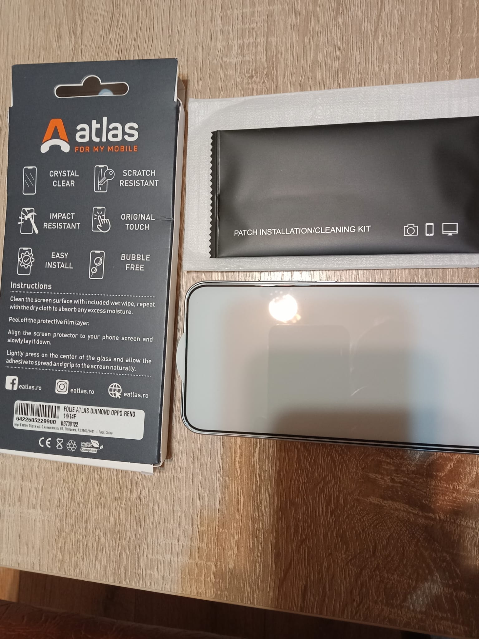 Folie de Protectie din Sticla Securizata Atlas, Transparenta, Compatibila cu Oppo Reno14/Reno14 F