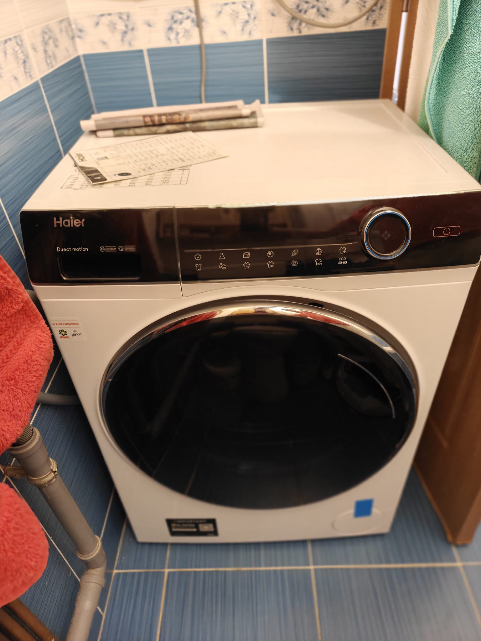Masina de spalat rufe Haier HW80-B14979-S, 8 kg, 1400 rpm, Clasa A, Motor Direct Motion, Refresh, ABT, Steam, Dual Spray, Pillow Drum, iTime, Smart Detecting, Alb