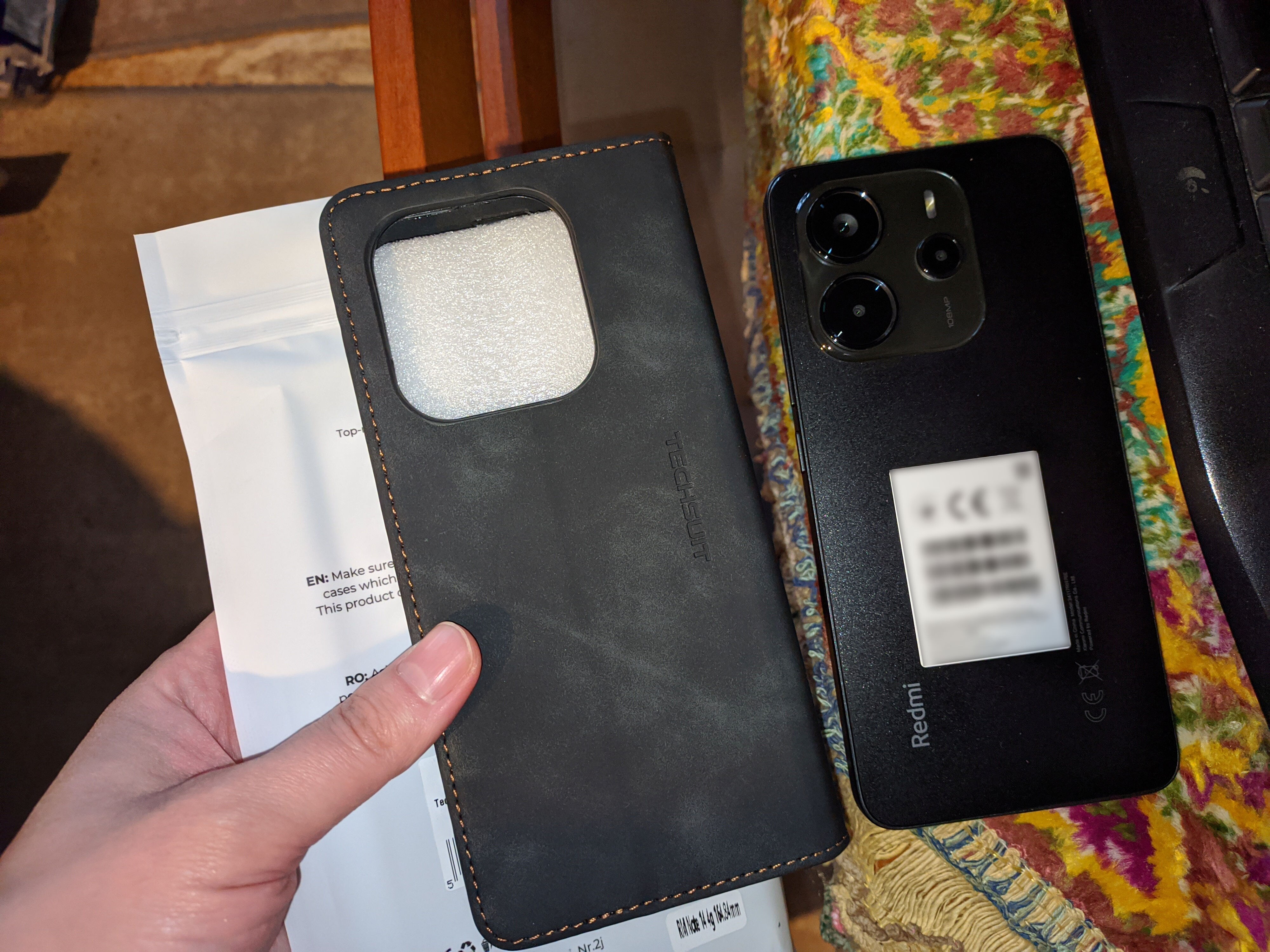 Husa pentru Xiaomi Redmi Note 14 4G (164, 84 x 78, 15 x 8, 16mm), SKYDDAR INNOVATION, Prestige, tip Carte cu Portofel Interior, Negru, set cu sticker
