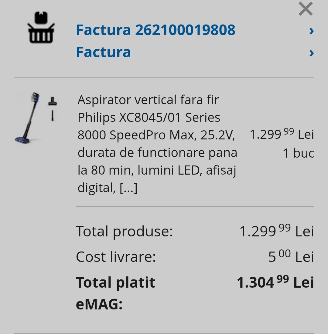 Aspirator vertical Philips XC8045/01, Series 8000 SpeedPro Max, 25.2V, autonomie 80 min, cap aspiratie LED, afisaj digital, motor PowerBlade, tehnologie PowerCyclone 10, albastru