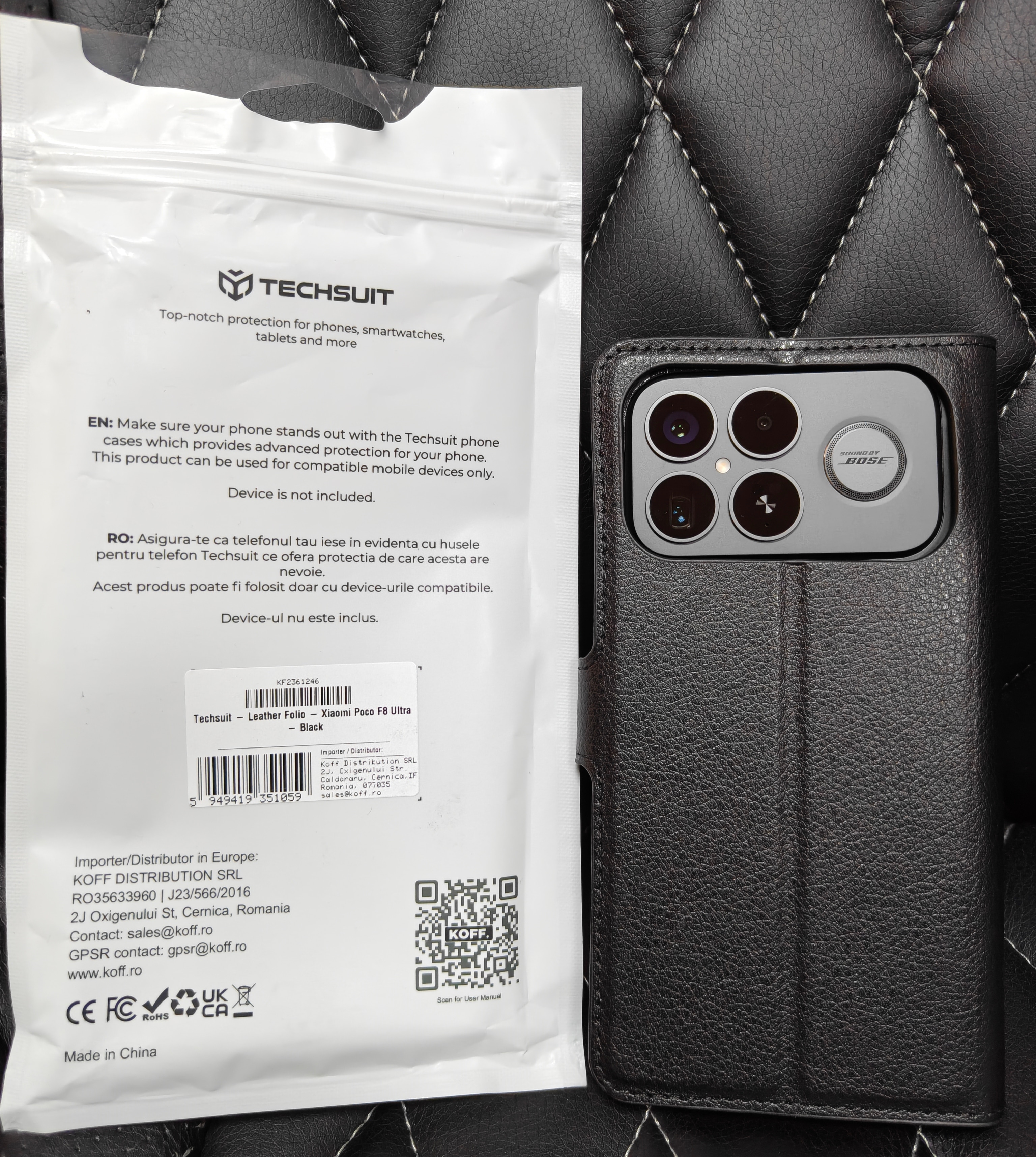 Husa pentru Xiaomi Poco F8 Ultra, SKYDDAR INNOVATION, Leather Folio tip Carte, cu Portofel Interior, Finisaje Premium, set cu sticker, Negru