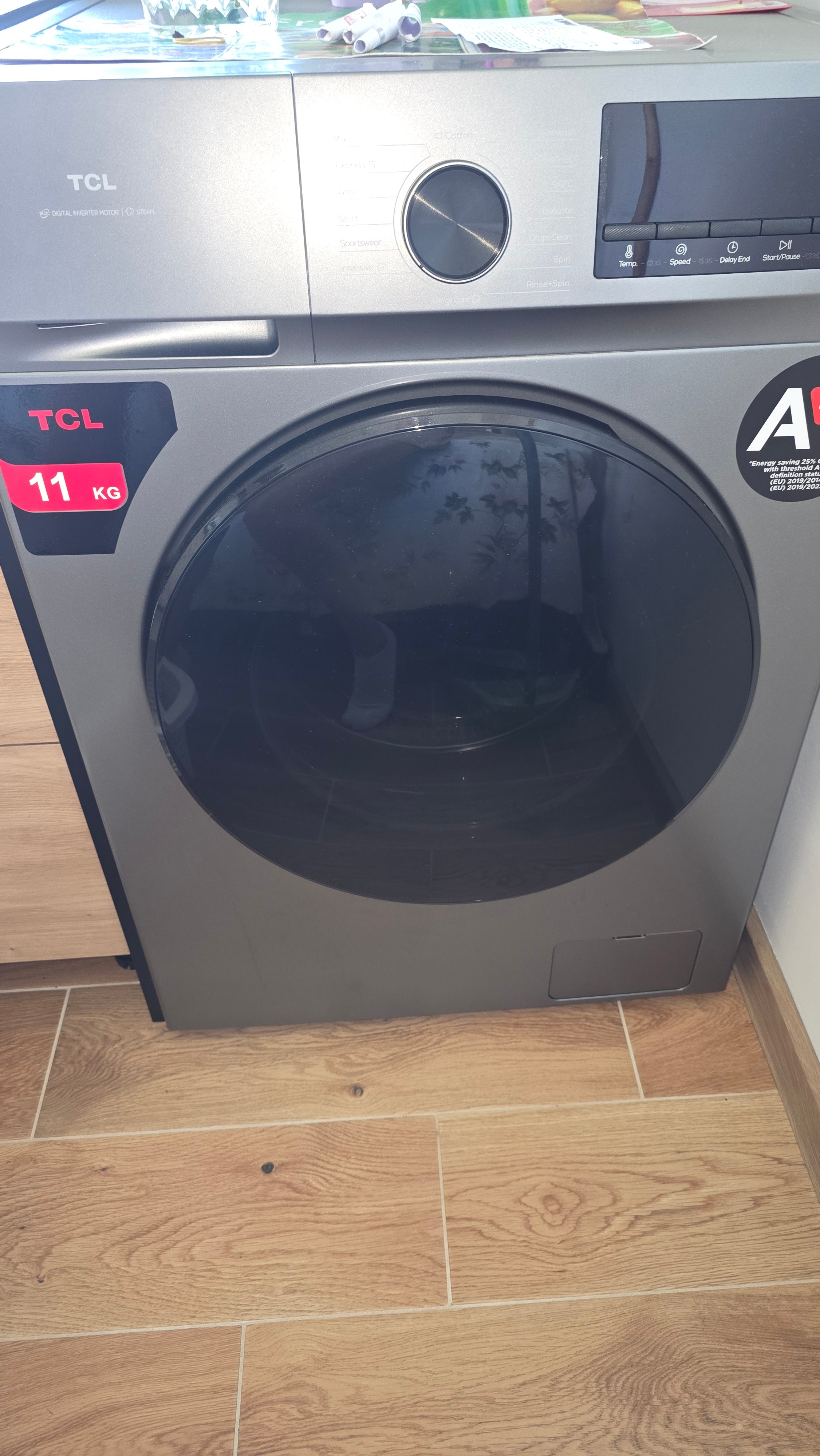 Masina de spalat rufe TCL FF1014SA1, 10 kg, 1400 RPM, Clasa A, Motor Inverter, Steam Wash, Drum Clean, Honeycomb Drum, Argintiu