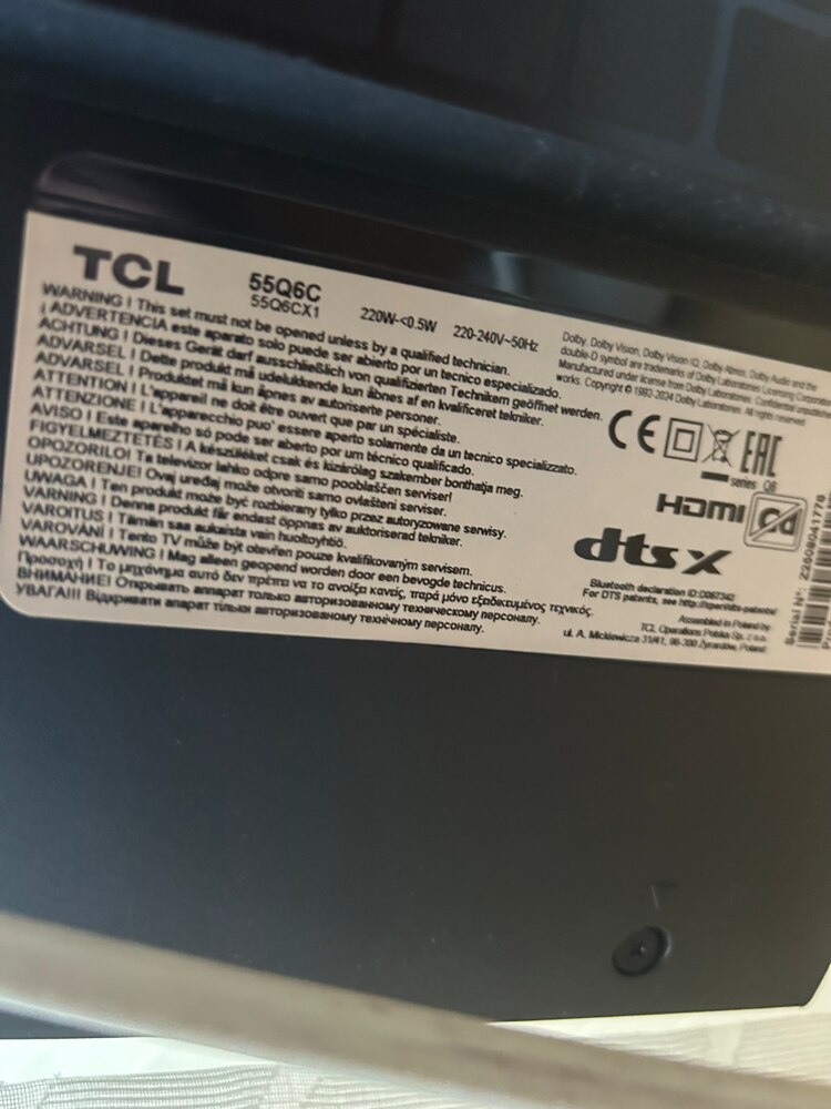 Televizor Mini LED TCL 55Q6C, 4K Ultra HD, 55", 138 cm, Smart Google TV, Clasa F, Negru