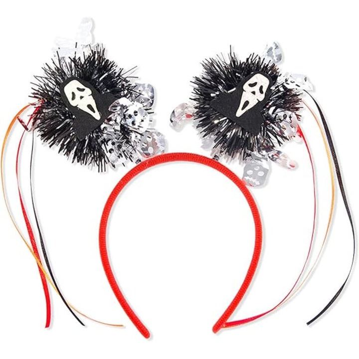 Feicaeesa® Лента за коса Червена 25см, Декорирана с графика с призраци и черепи, Хелоуин, Карнавал