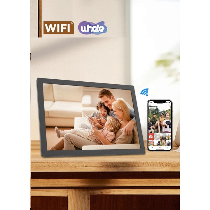 Rama foto digitala Wi-Fi cu ecran IPS HD, 10.1 inch LSC, afiseaza poze direct din telefon, auto-rotire, cadou pentru familie si bunici