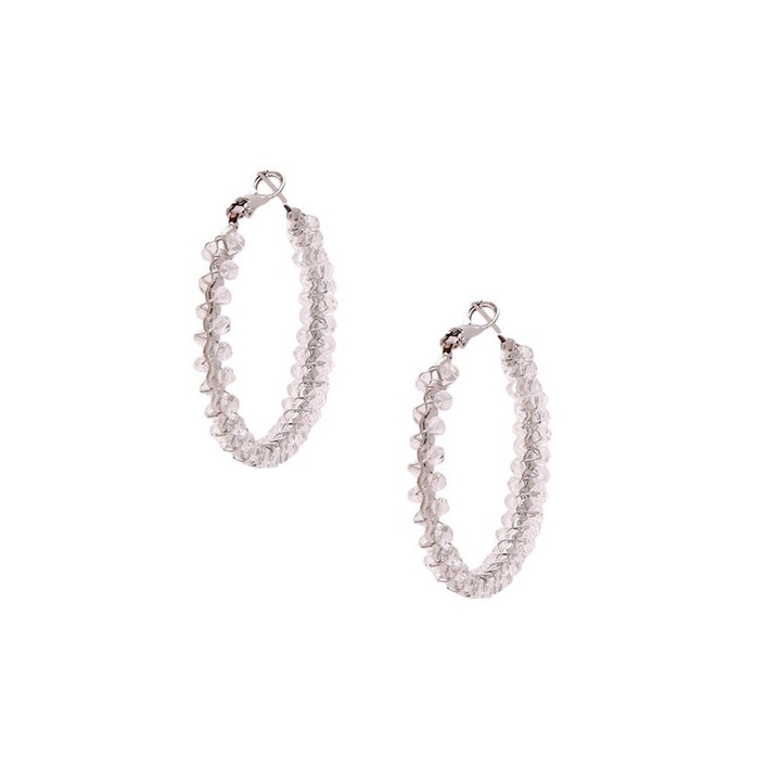 Női fülbevaló, YILIBAO, Kézzel készített, Üveggyöngyök, Aranyozott, Ezüst színű Kézzel horgolt fülbevaló