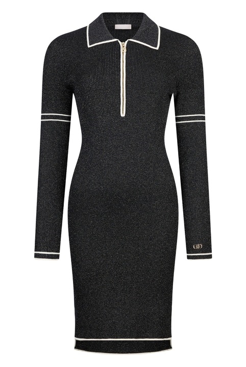 Liu Jo, Плетена бляскава рокля с яка, Черен, L